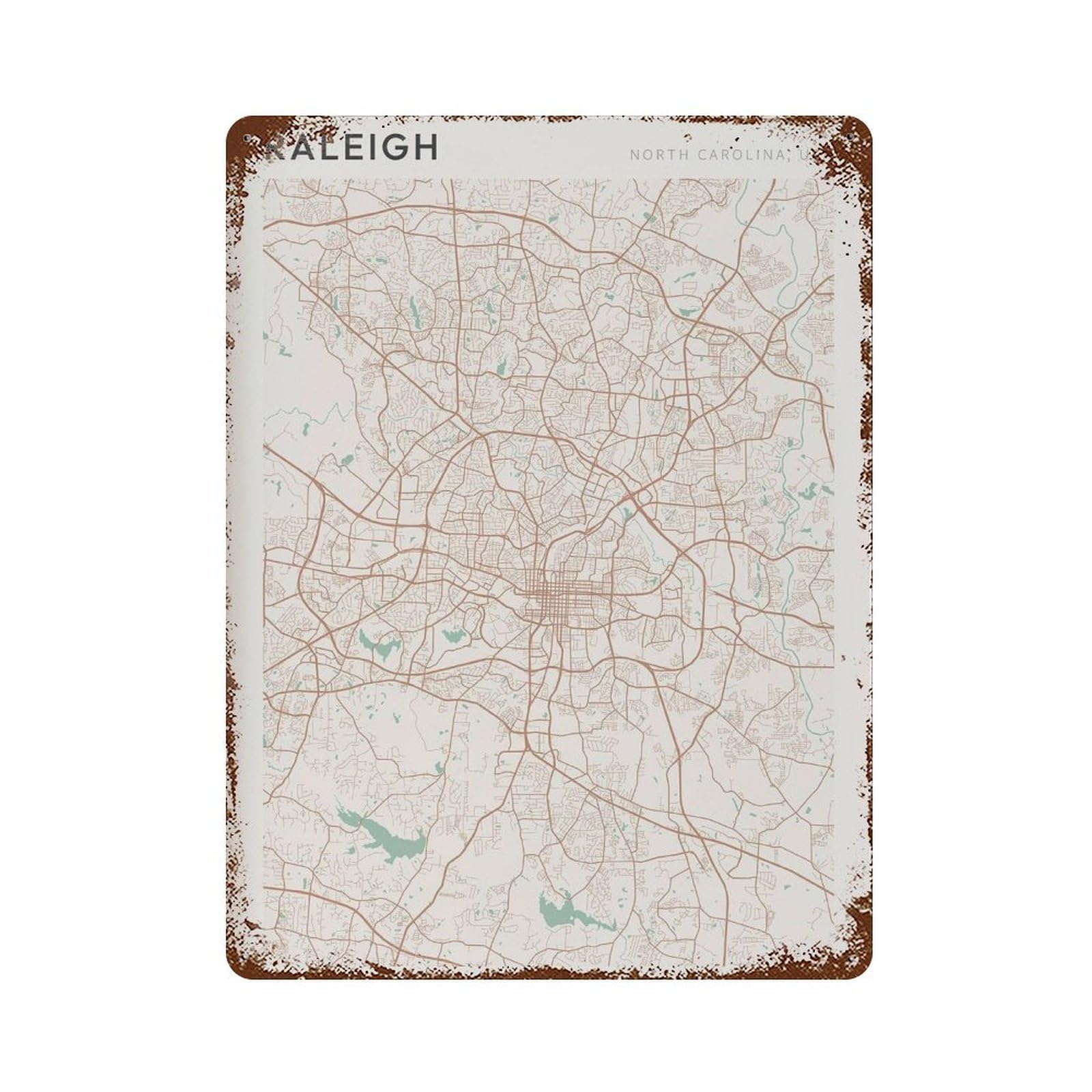 xiaoxiaoshen Raleigh Map North Carolina Travel Gift Farmhouse Decor Wall Decor Art Metal Tin Poster Modern Home Decor Art Home Bar Shop Decorations Vintage Sign 40x30cm
