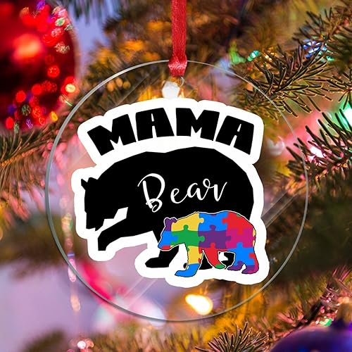 Miniatura 45 de Adorno de Navidad Mama Bear Novedad Acrílico Adornos de Navidad Mama Bear Autismo Rompecabezas Colorido Oso Navidad Colgante Ornamento Puzzle Piezas