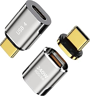 MUXER USB C マグネット アダプタ、80Gbps 高速データ転送 USB4 V2 対応、240W PD急速充電、4K 120Hz / 8K 60Hz HD映像信号転送、Thunderbolt5 対応、USB-Cデバイス対応 (銀色アダプタ2個)