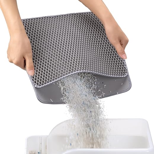 Conlun Cat Litter Mat,Double Layer Waterproof Litter Tray Mat,Honeycomb Design for Scatter Control,Easy Clean Cat Mat for Litter-Grey,Small,46x42cm