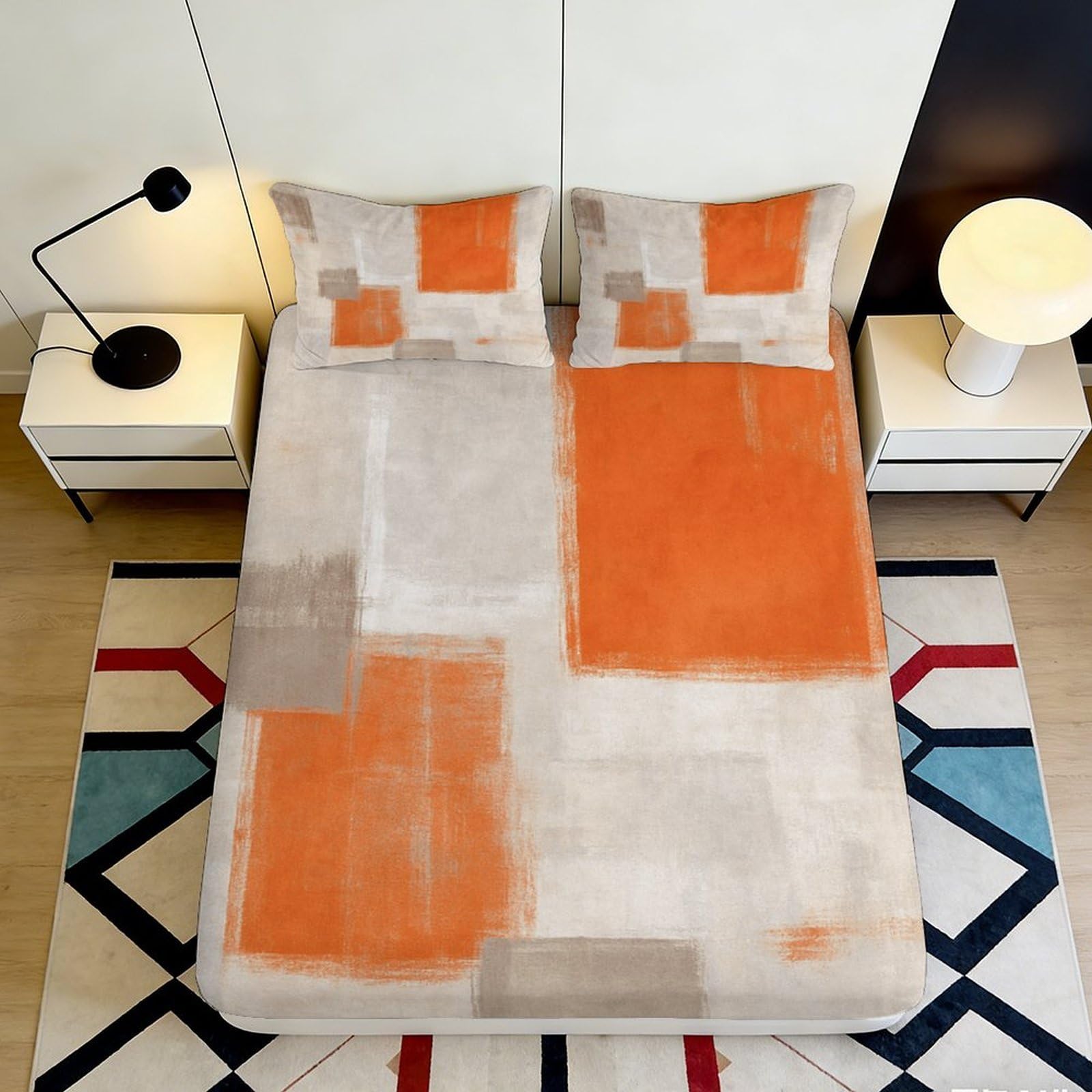 Pnayamiorkfel Style-4 3D Printed Abstract Orange Block Fitted Sheet Microfiber Soft Bed Cover For Bedroom Guest Room Mattress Protection Decor 90X200x25cm