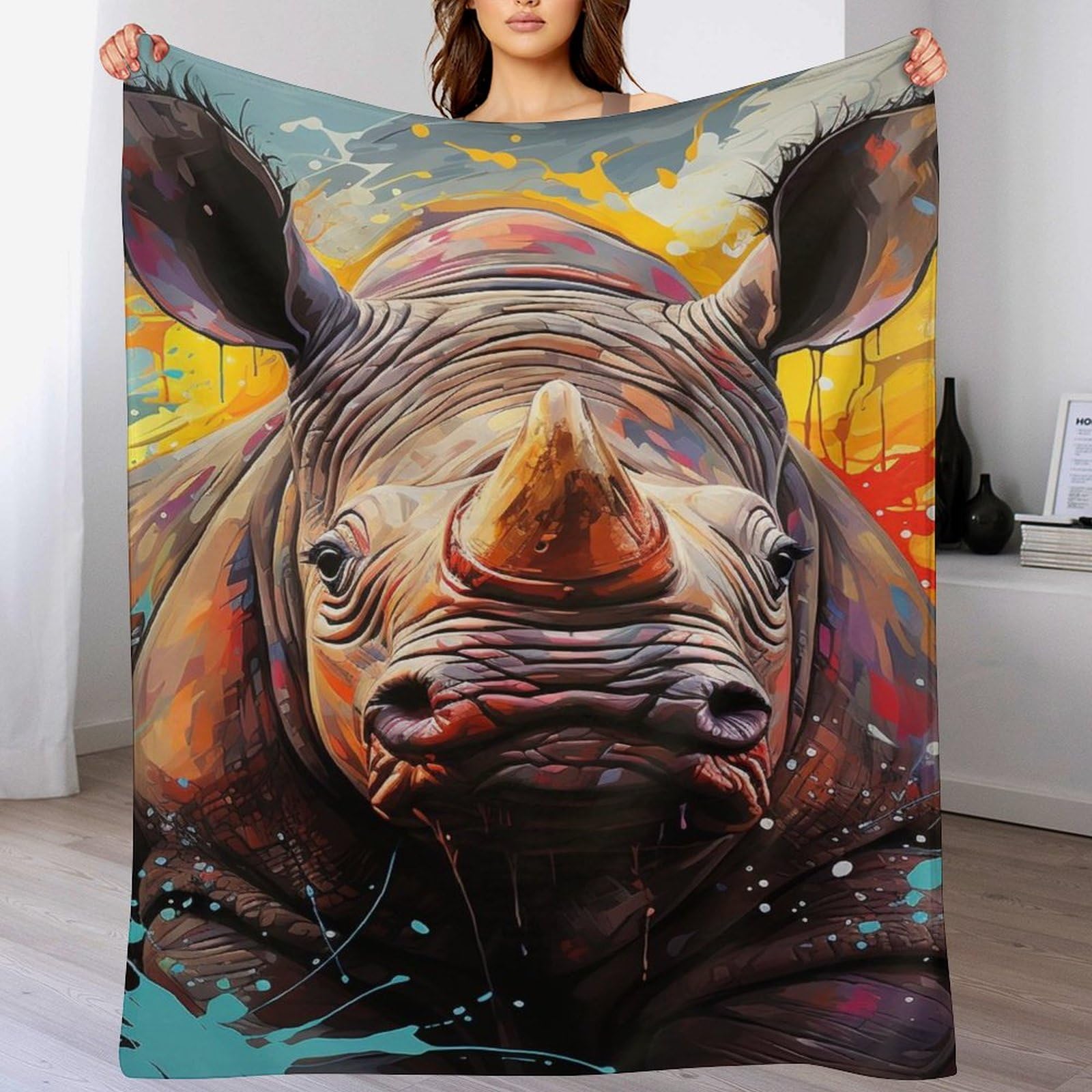 Couverture flannel rhinocéros chaude et entretien facile à la machine