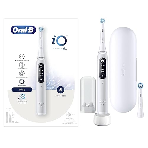 Immagine del prodotto Oral-B Spazzolino Elettrico Ricaricabile iO 6N, Sensore di Pressione, Display Interattivo, Intelligenza Artificiale, 2 Testine, 1 Spazzolino, 1 Custodia da Viaggio, Bianco, Idea Regalo