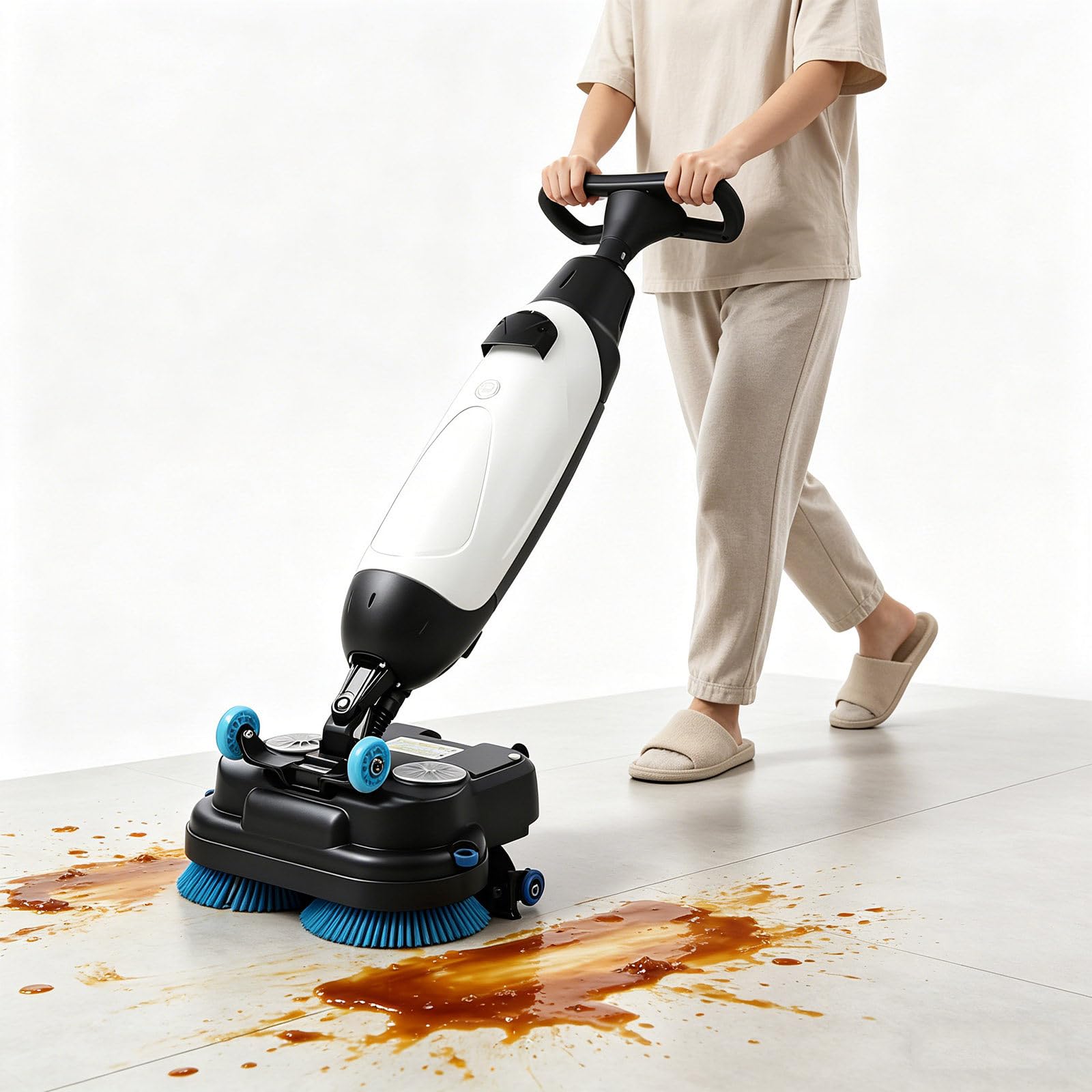 Fregadora de Suelos Comercial, Fregadora, Pulidora y Abrillantadora de Suelos Autopropulsada de 17" con Cepillos Dobles, Limpiadora de Suelos con Batería de Litio Recargable Inalámbrica White