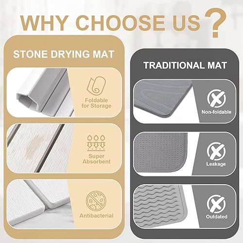 Miniatura 6 de Tapete de secado de piedra para encimera de cocina, tapete plegable grande de secado de platos de piedra, tapete de baño de tierra de diatomeas