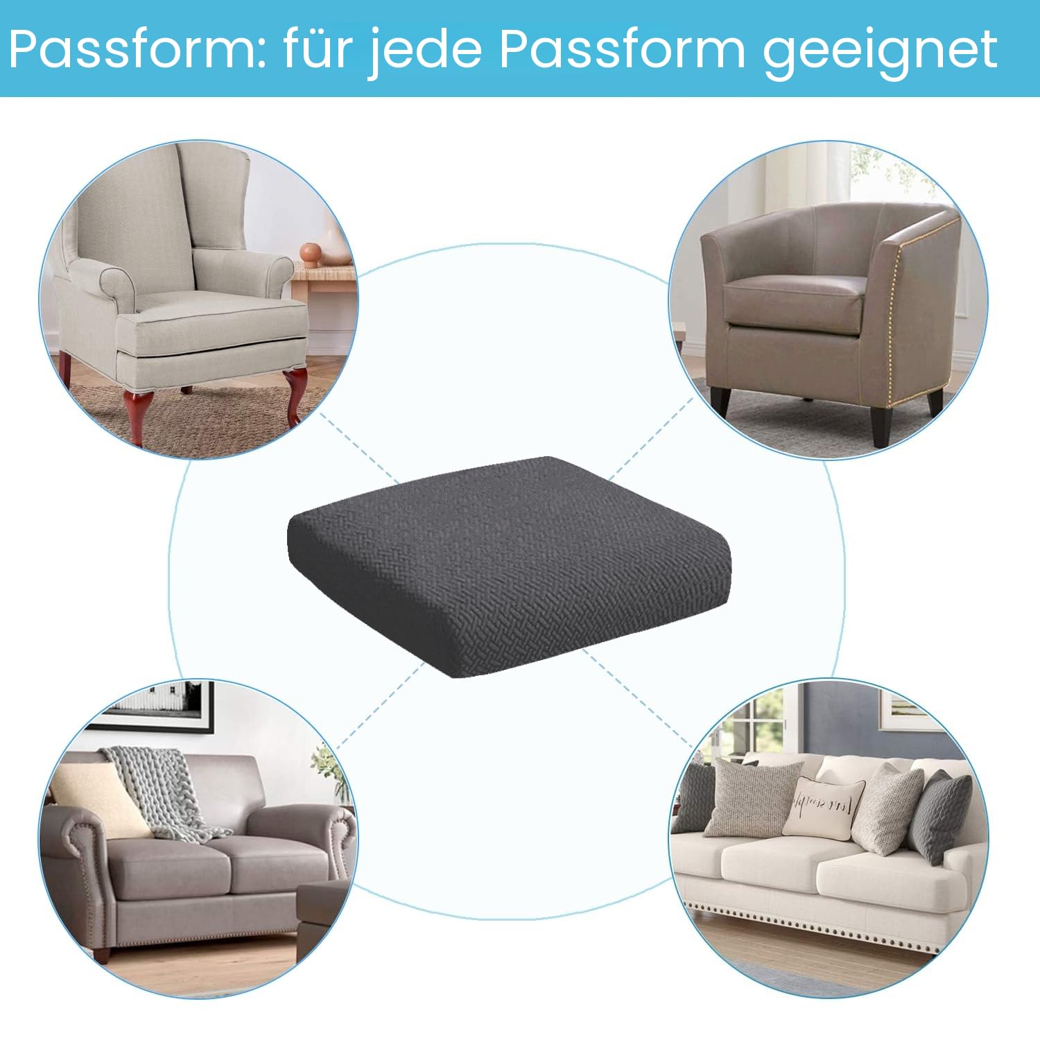SHANNA Stretch Sofa Sitzkissenbezüge rutschfest Sofabezug: Gartenmöbel Couchkissen Schonbezüge wasserdichte Outdoor Patio Couch Kissen Schonbezug Möbelschutz für Haustiere (6-Sitzer,Dunkelgrau)