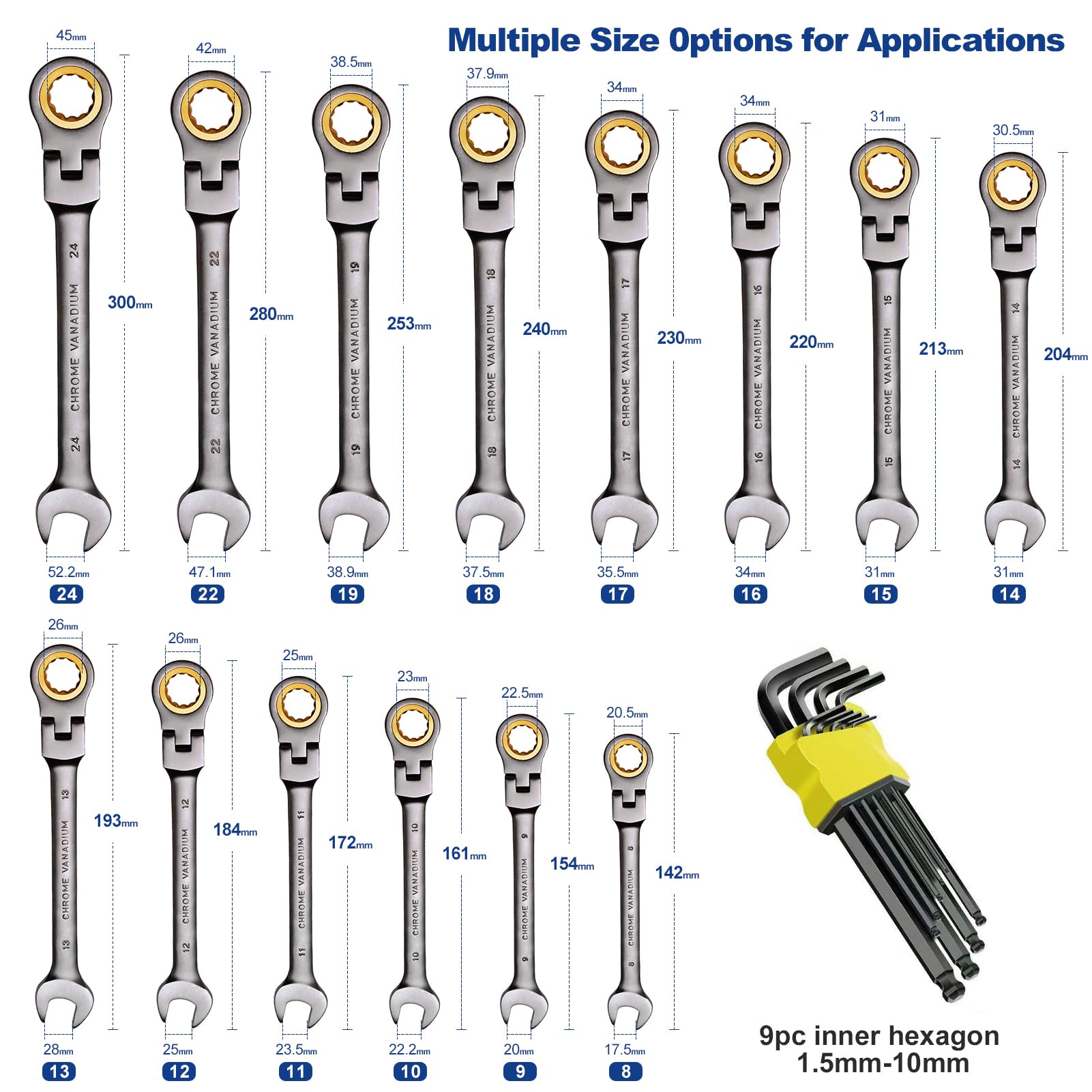 MoJoTools Metric Ratcheting Wrench Set - 23 Piece -6