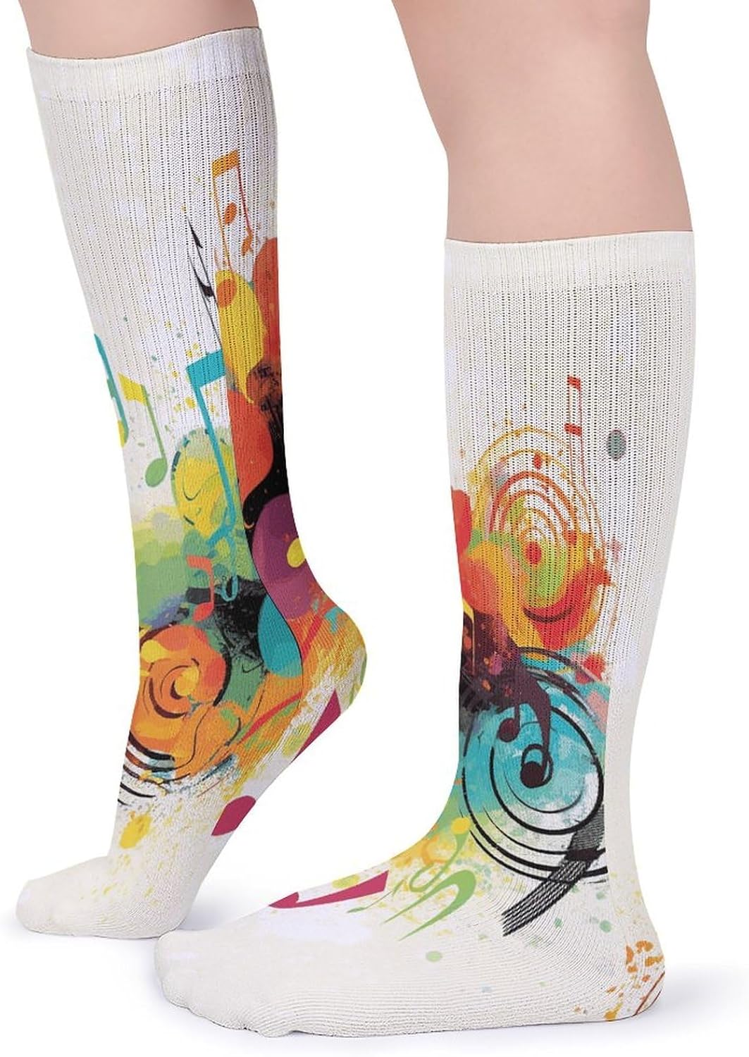 Abstract Music Themed Crew Socks Cozy Casual Calf Socks Lightweight Long Work Sock Breathable Athletic Sock for Hiking Sports Running 5 Pairs