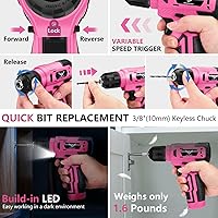 Vista 5 de Tool Set - 8V Cordless Drill Set, 127 Piece Home Tool Set With Hand Drill, Tool Kit for Women & Men, Perfect for Homeowner, Diyer, Handyman, Pink