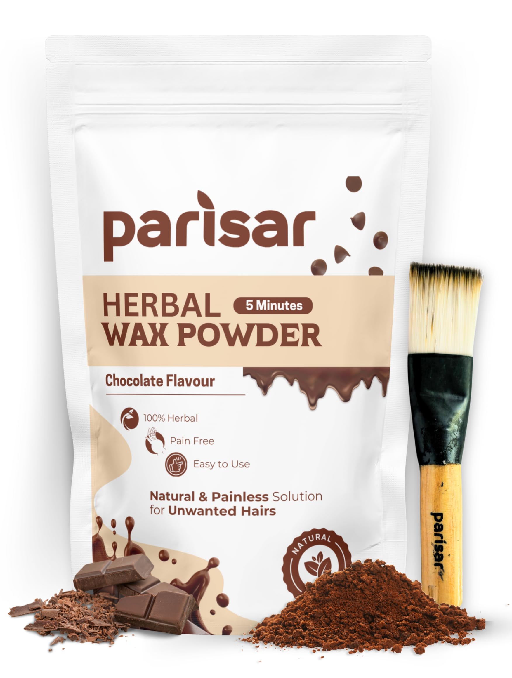 Parisar Wax Powder for Women & Men - Chocolate Flavour Hair Removal Powder | Instant, Painless, No Harmful Chemicals, No Irritation Herbal Wax Powder | Face, Hands, Legs, Underarms, Bikini Area 100 Gm (Pack of 1)