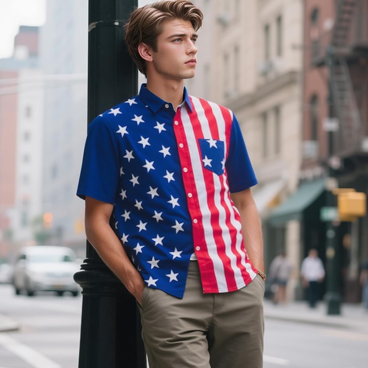 Evankin 4th of July Hawaiian Shirts for Men American Flag Patriotic Button Down Beach Shirts USA Short Sleeve Tops - Image 3