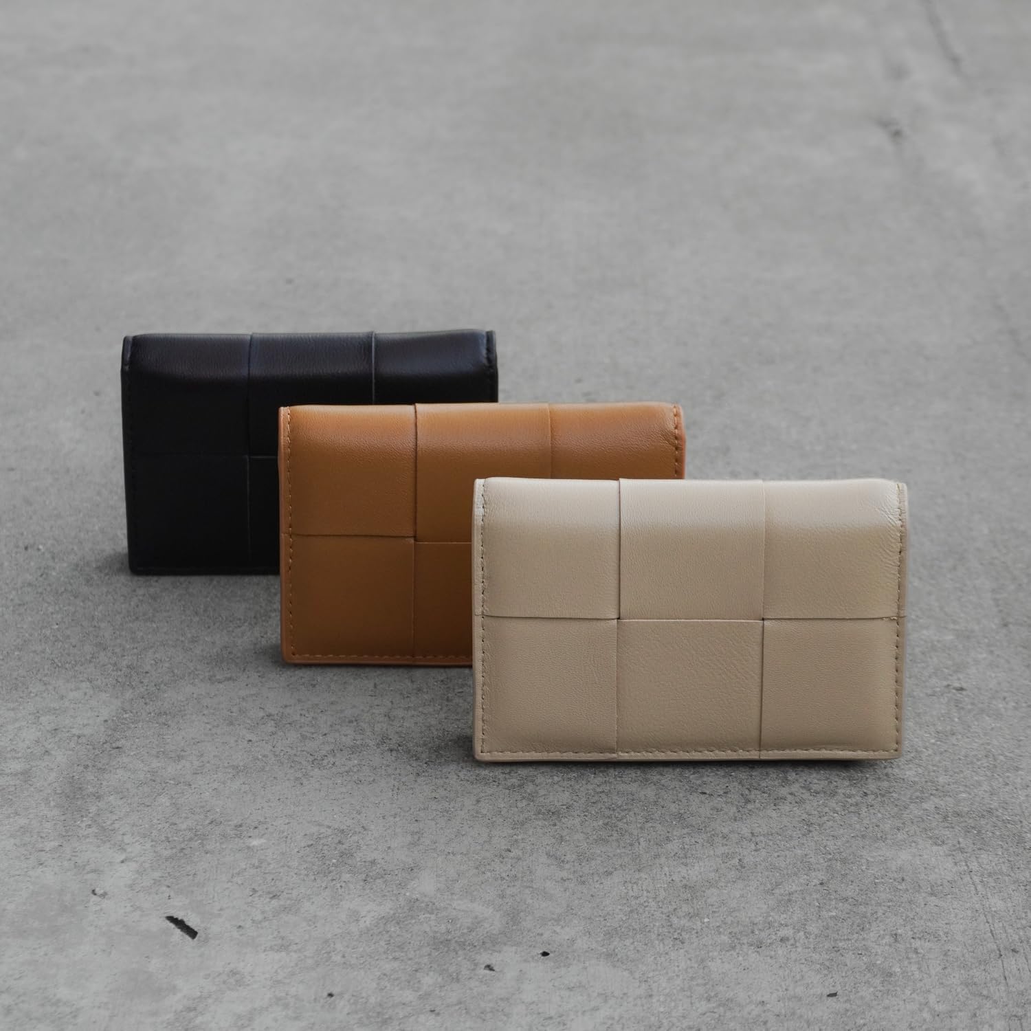 Genuine Leather Woven Card Holder Wallet, Sheepskin Braided Card Holder