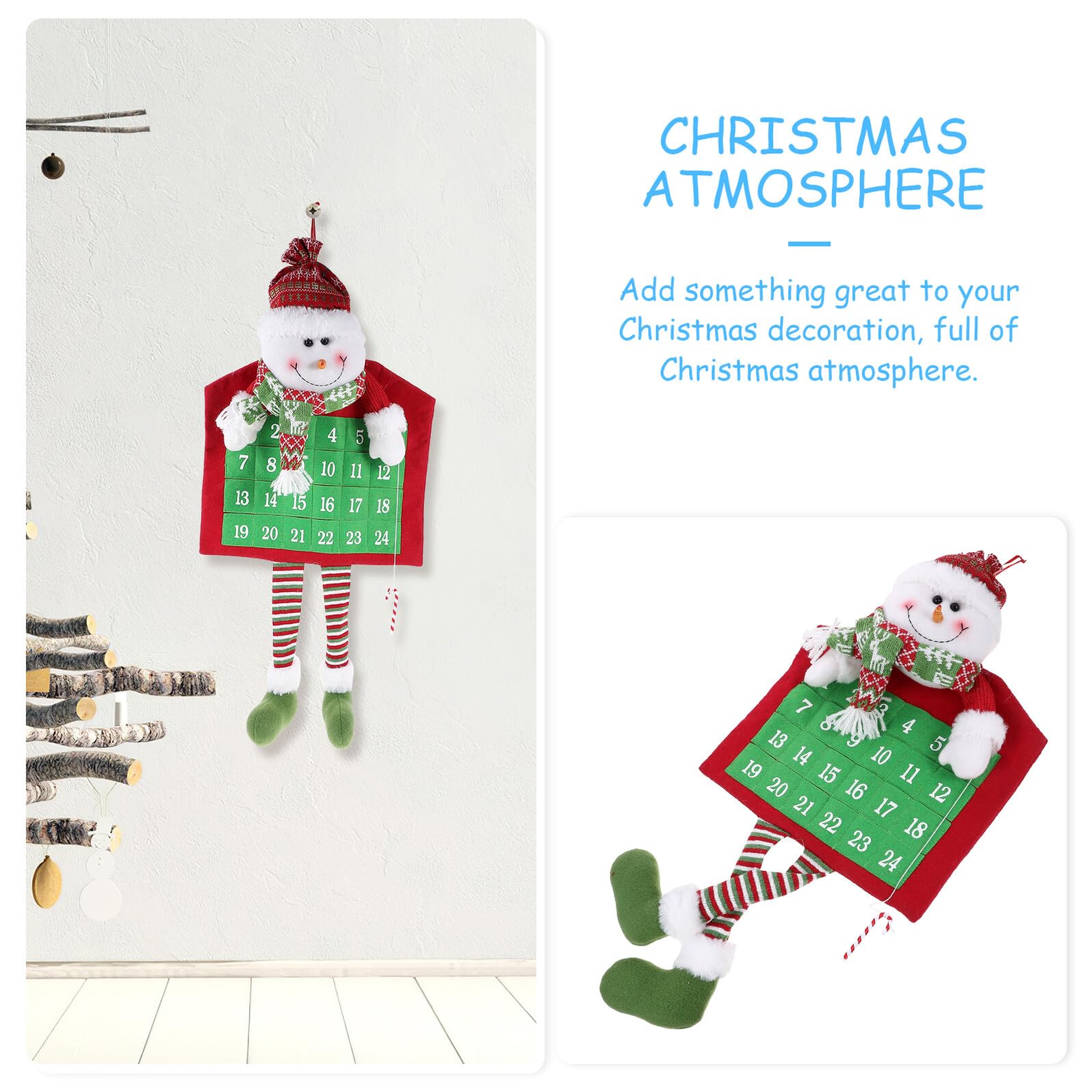 Garneck Calendrier de L’Avent à Suspendre en Tissu Tricoté Décoration Murale de Noël Pendentif Bonhomme de Neige Calendrier Mural Décoratif pour Porte D’Entrée Accessoire Festif de