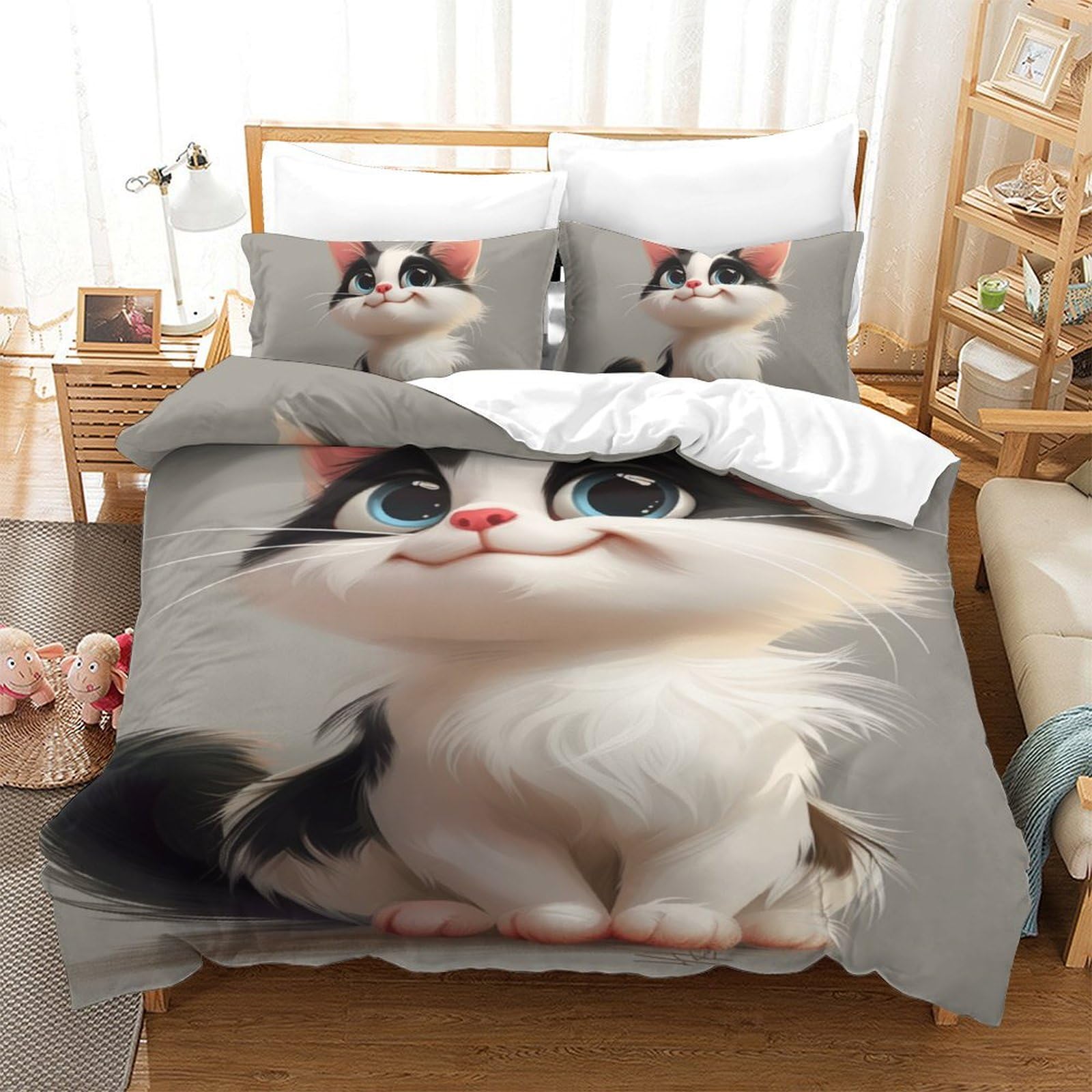 Housse de couette chat 140x200 pour chambre ado ambiance cocooning