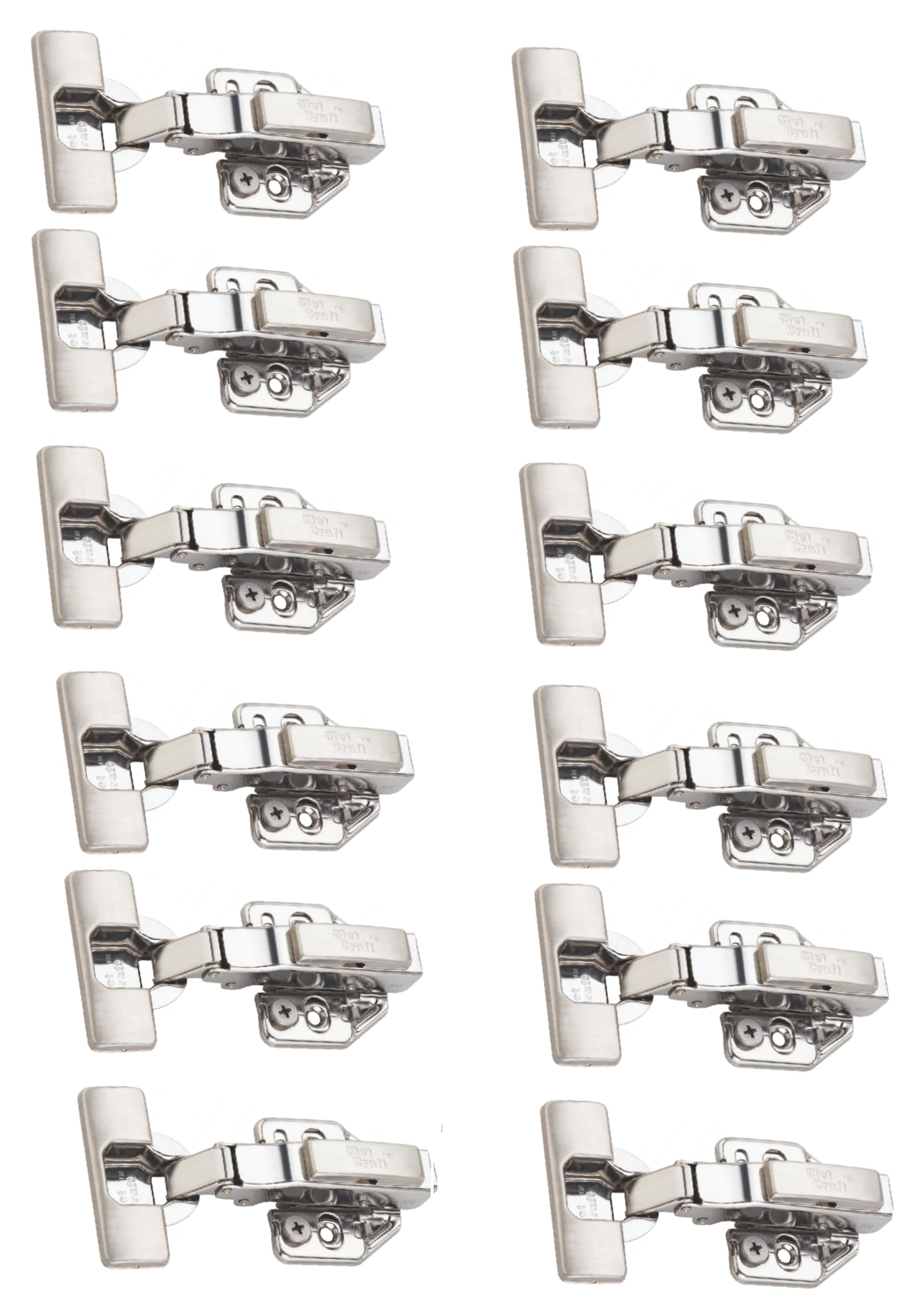 Met Craft 0 Degree Stainless Steel 304 3D Heavy Soft Close Hydraulic Concealed Hinges for Full Overlay Door Pack of 6 Pair (0 Degree Crank, Silver)