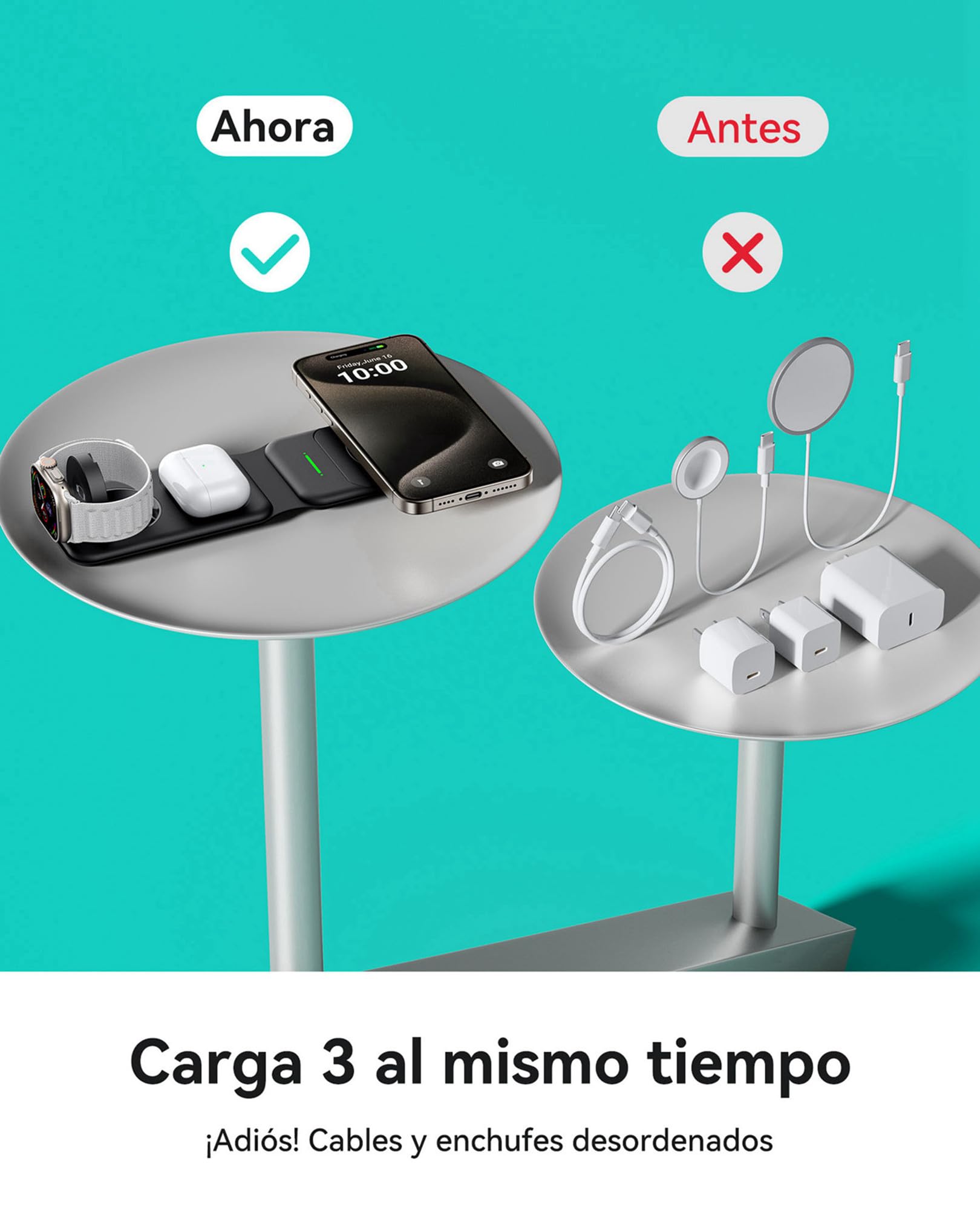 INIU Cargador Inalambrico 3 en 1 de Viajar, Base de Carga Magnetic 15W Carga Rapida para iPhone 16 15 Pro MAX 14 13 12 y Apple Watch Series 9 8 7 6 5 4 3 SE Ultra, AirPods Pro 4 3 Pro 2 ECC.