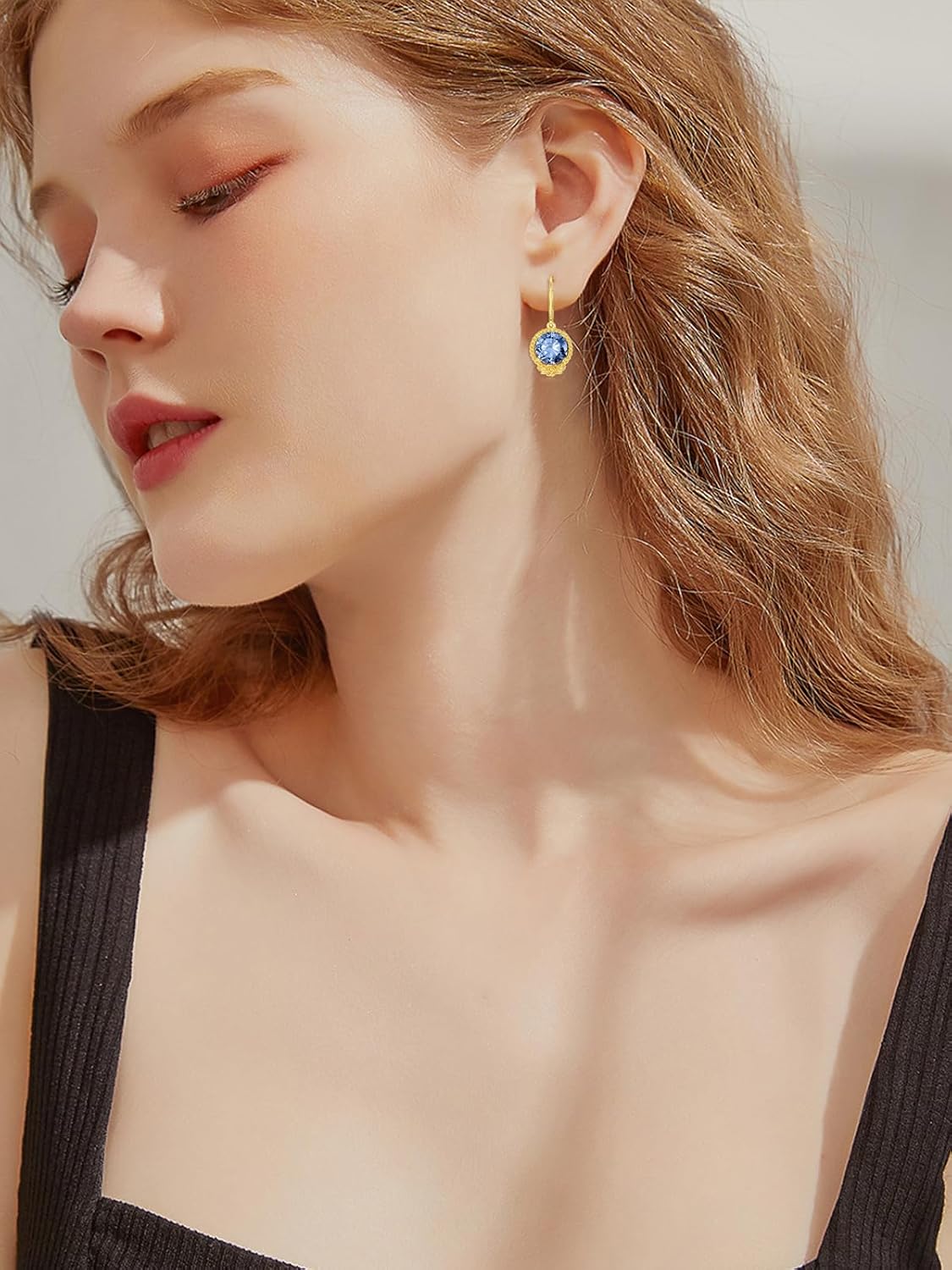 Seiyang Rose Birthstone Earrings 925 Sterling Silver Rose Flower Dangle Drop Leverback Earrings with 12 Months Birthstone Christmas Jewelry Gifts for Women Mom Her - Image 2