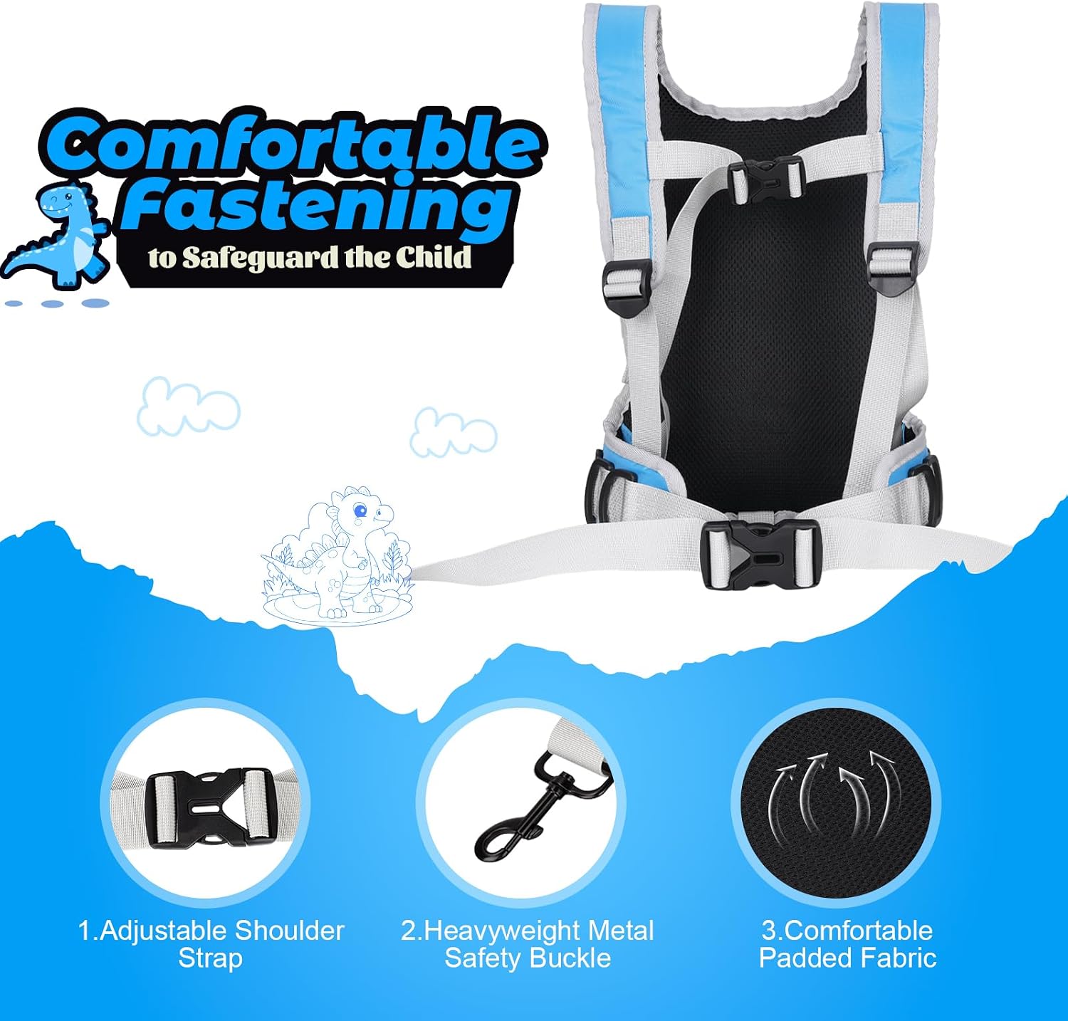 Hikeen Ski and Snowboard Harness Trainer for Kids wtih Dinosaur Shape Adjustable Leash Metal Buckle