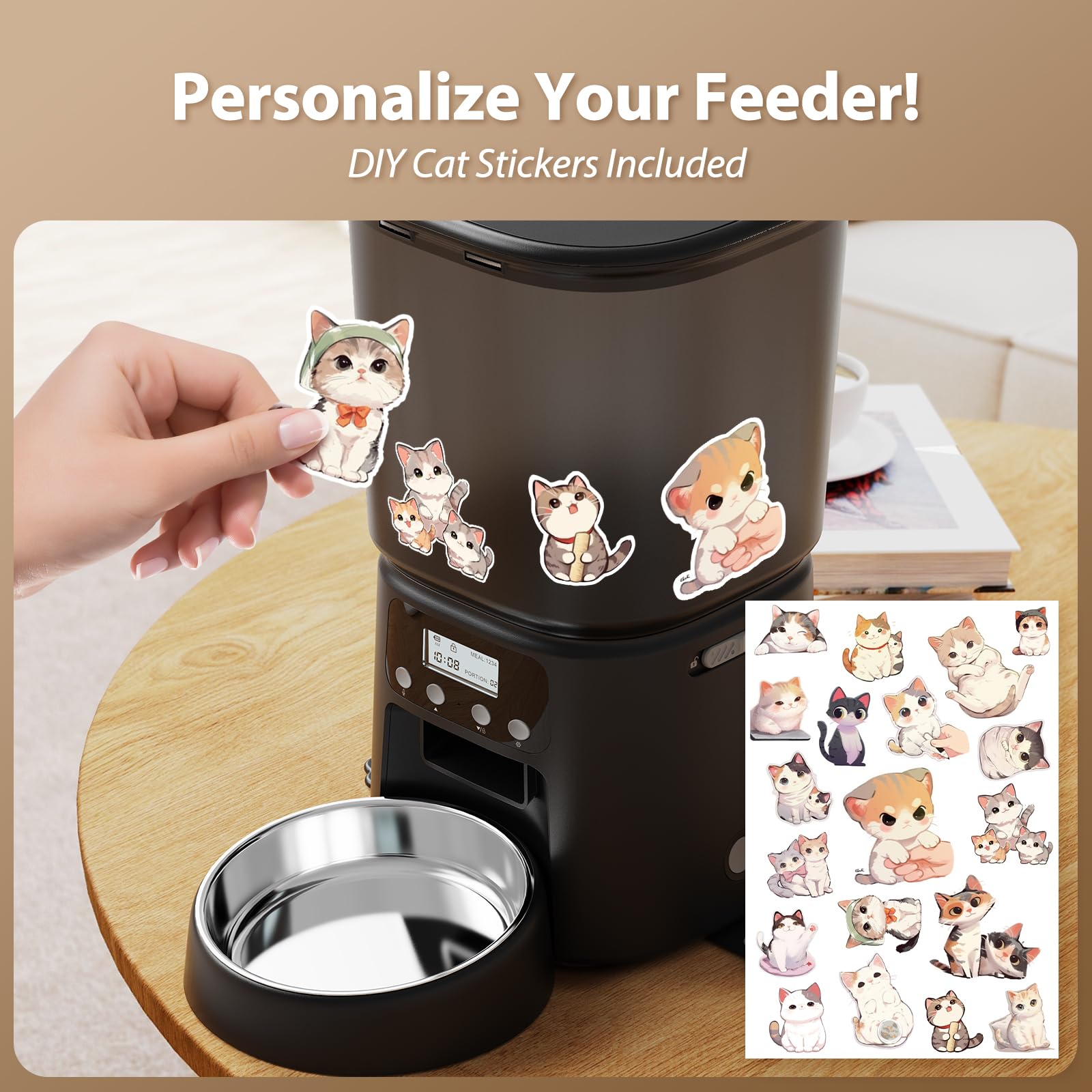 Automatic Cat Feeder, 4L/16Cups Cat Food Dispenser with Stainless Steel Bowl Programmable 30 Portions 6 Meals per Day, Timed Pet Feeder for Kitty Small Dogs with 10S Voice Record, Black - image 8