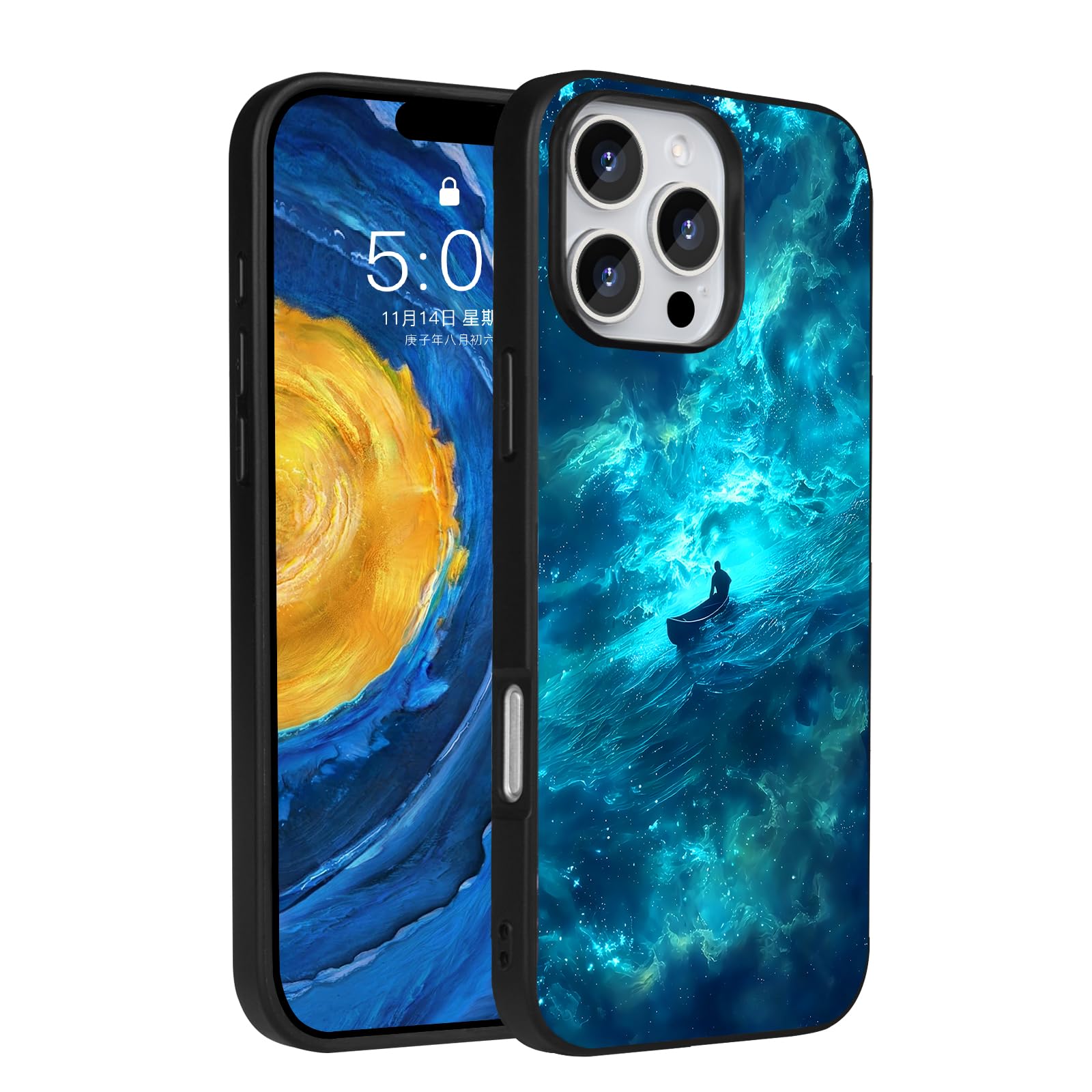YOVIAKK for iPhone 16 Pro Max Case,[Compatible with MagSafe] [Glow in The Dark] Slim Fit Military-Grade Shockproof Camera Protection Aesthetic Rugged Magnetic Phone Case iPhone 16 Pro Max,Blue Galaxy