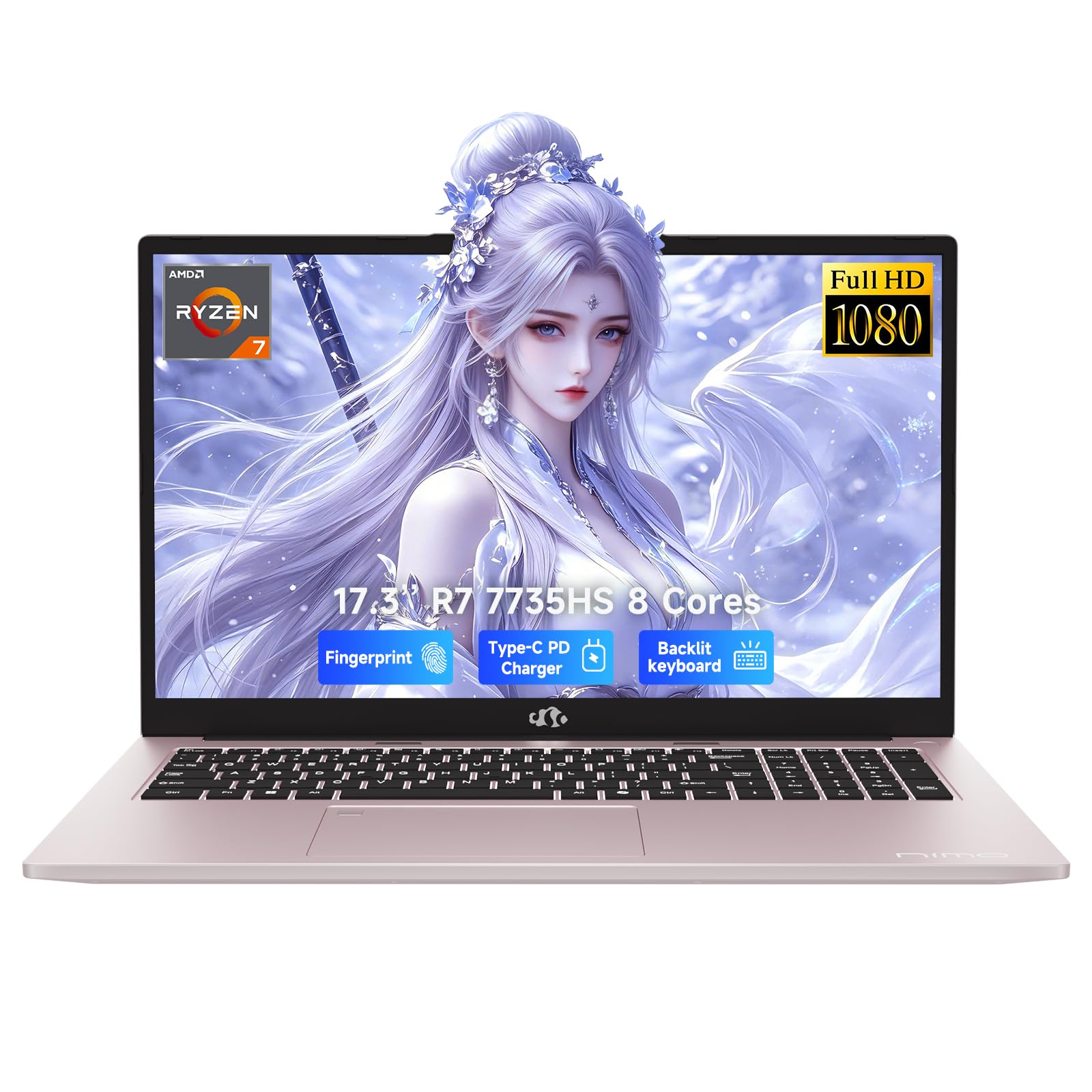 NIMO 17.3 FHD Light Gaming AI-Laptop, 8 Cores AMD R7 16GB DDR5 512GB SSD