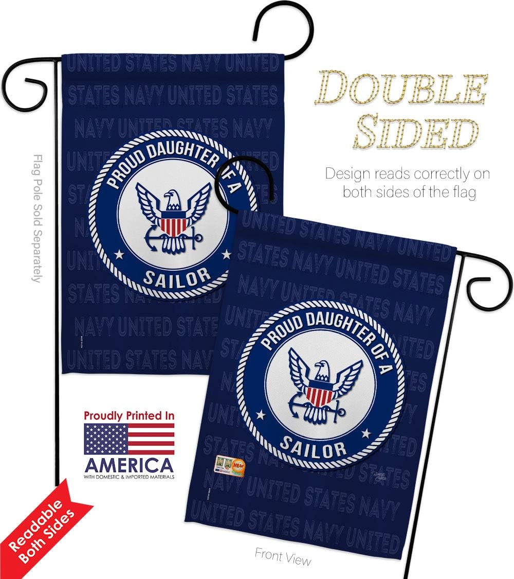 Proud Daughter Sailor Garden Flag Set Wall Holder Armed Forces Navy USN Seabee United State American Military Veteran Retire Official Small Gift Yard House Banner Double-Sided Made In USA 13 X 18.5