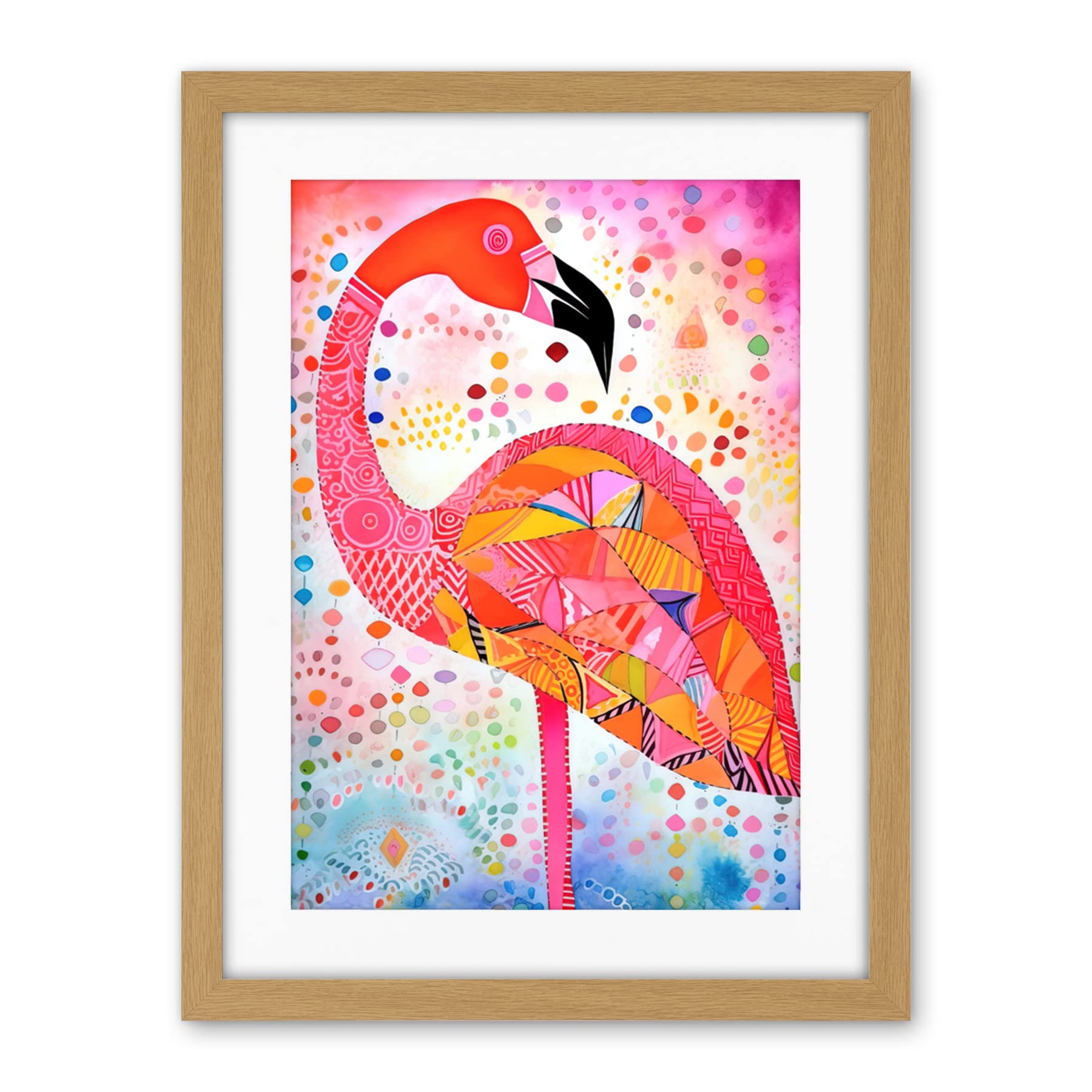 Artery8 Flamingo Folk Art Watercolour Painting Artwork Framed Wall Art Print 18X24 Inch