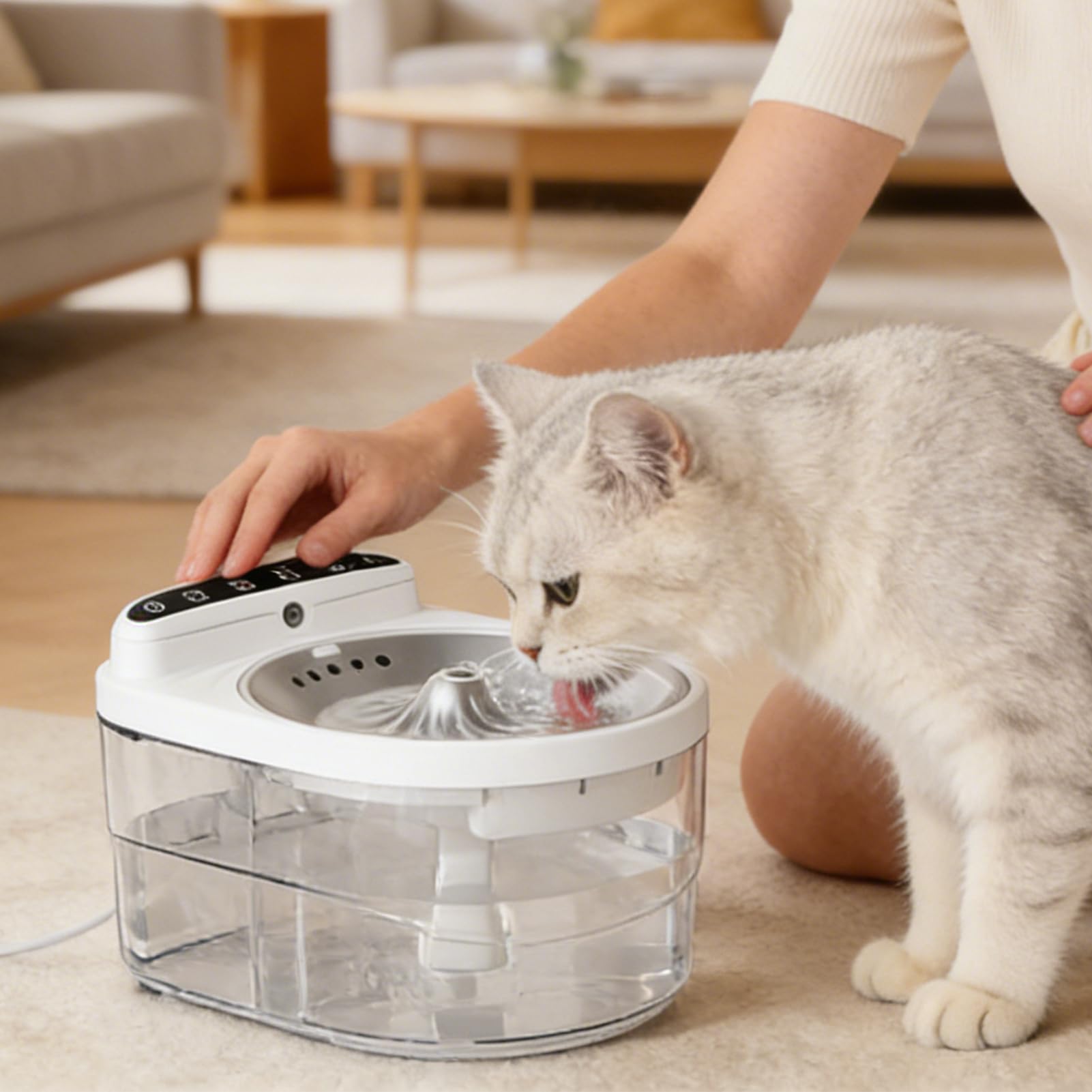 Fuente de Agua Inalámbrica para Gato 3L con Sensor de Movimiento | Fuente de Agua Desmontable para Gatos para Perros, Cachorros, Beber en Interiores, Hogar, Apartamento, Sala de Estar