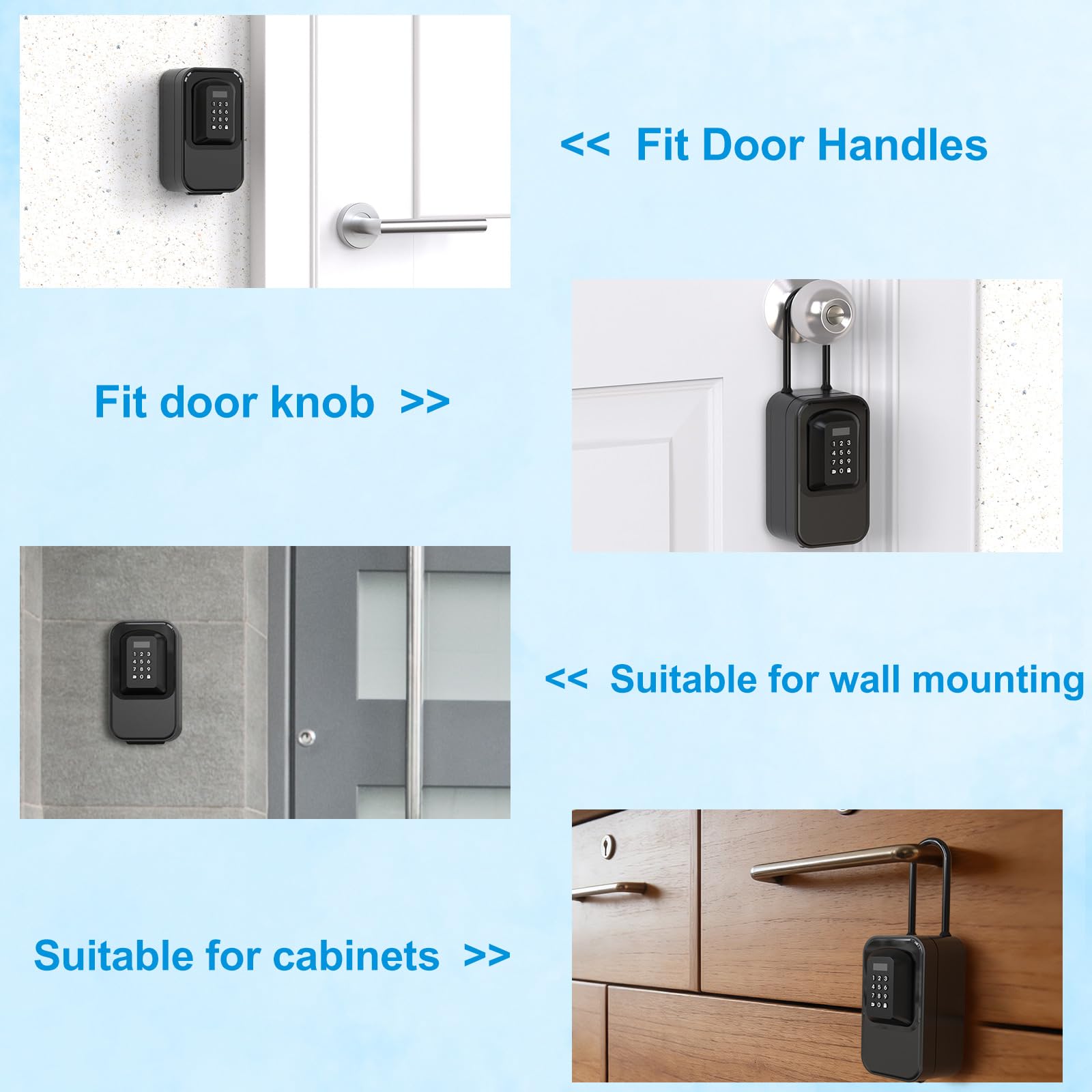 WELOCK Smarte Schlüsselbox mit Zahlencode APP Schlüssel, Schwarz | Temporäres Passwort, BLE Lock Box, IP65 Wasserdicht, Tür- und Wandmontage,für Reisen Hotel Zuhause Wohnung Hochschule