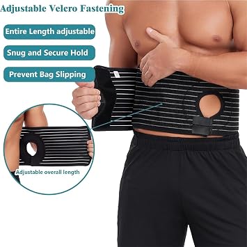 Adjustable Ostomy Support Belt, Ostomy bag for Men Women, Stoma Support Belt Covers with Hole for Colostomy Patients to Prevent Parastomal Hernia Stoma Opening(Medium)