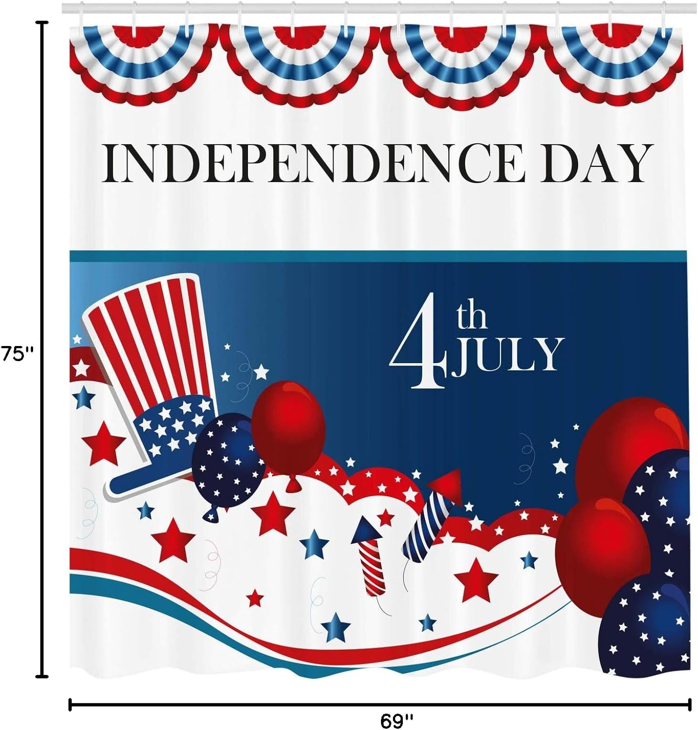 Ambesonne 4th of July Shower Curtain, Cartoon Style Uncle Sam Hat Colorful United States Illustration, Cloth Fabric Bathroom Decor Set with Hooks, 69" W x 75" L, Multicolor Night Blue