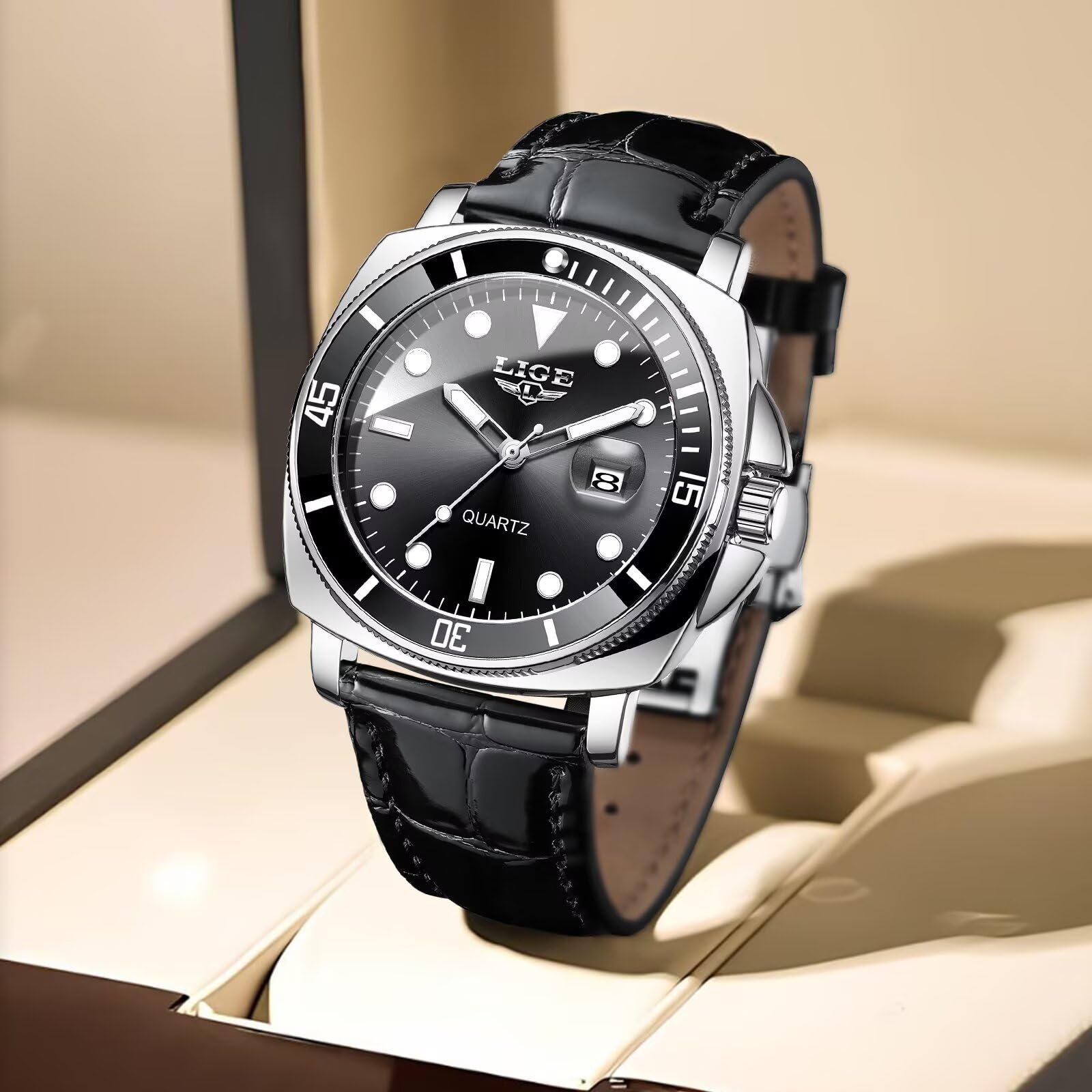 Quartz Watches for Men,Stainless Steel Waterproof Analog Watch,Luxury Big Face Durable Alloy Strap Mens Watches,Date Luminous Business Dress Watch for Men