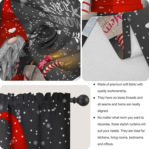 Miniatura 5 de ULQUISNCE Juego de cortinas para ventana de Navidad, 3 velas y cajas de regalo, juego de cenefas de cortina de cocina con bolsillo para barra para