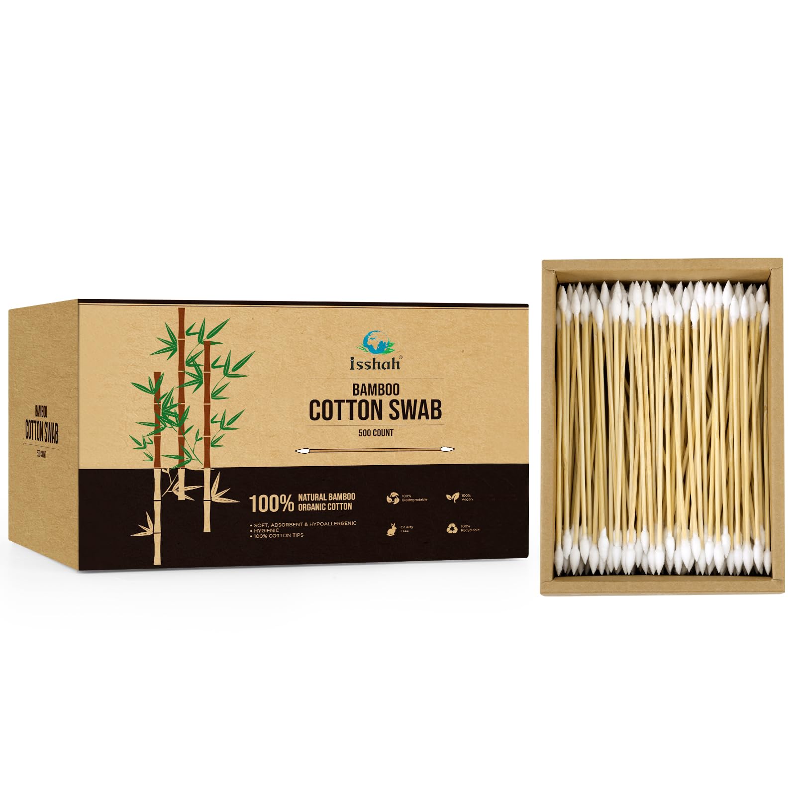 Gun Cleaning Swabs Double-Ended 6 Pointed Tip Biodegradable Bamboo Cotton Buds 500 Count