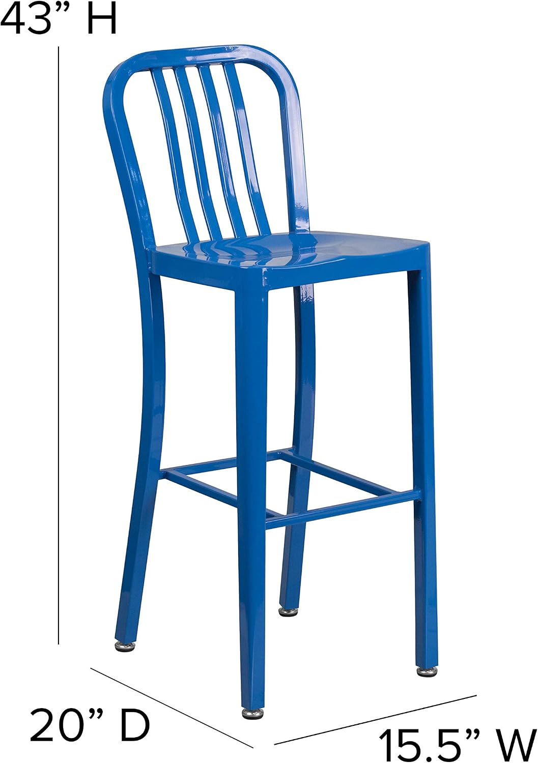  Commercial Grade 30" High Blue Metal Indoor-Outdoor Barstool with Vertical Slat Back | Commercial Grade, Indoor/Outdoor Use, Metal thumbnail