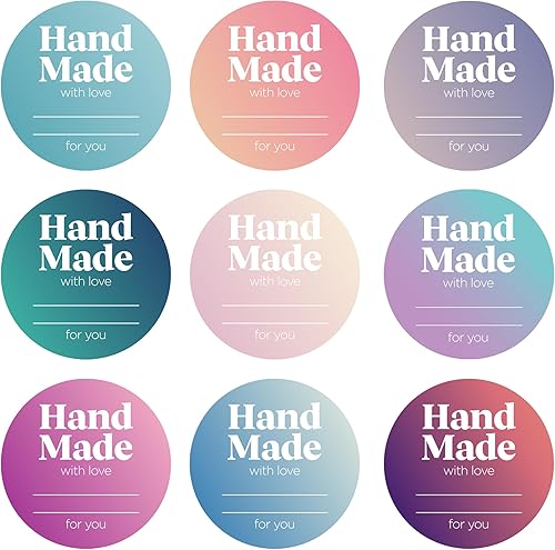 Mobiusea Creation Rollo de etiquetas de amor hecho a mano Diseño degradado colorido Corte redondo de 2 pulgadas 500 etiquetas para productos