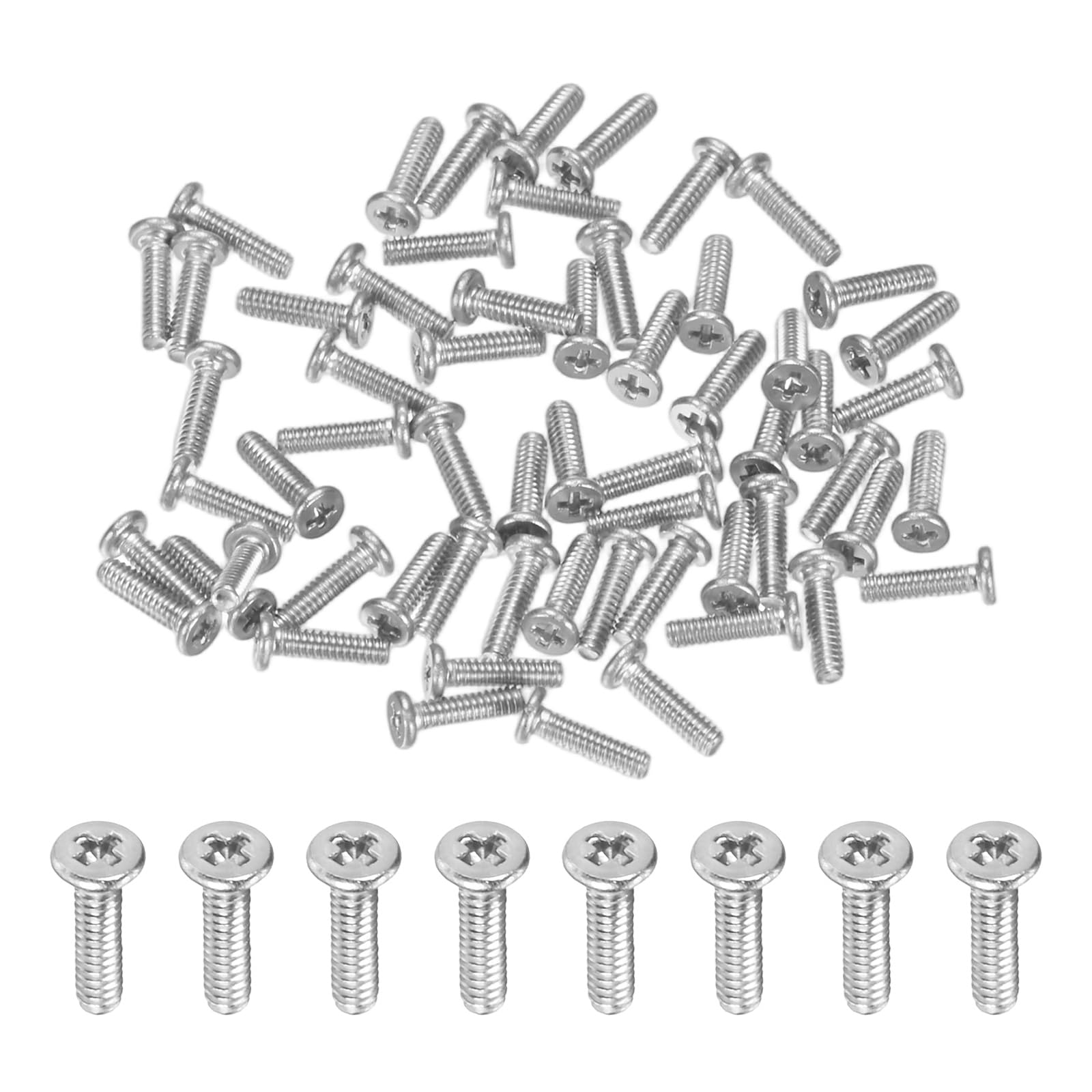 M METERXITY 100-Pack Flat Head Machine Screws, M1.4x5mm 304 Stainless Steel Phillips Drive Tiny Screws for Machinery/Equipment, Cross Drive Hardware Fastener