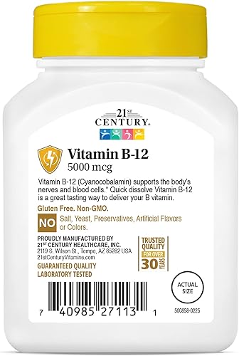 Miniatura 9 de 21st Century B 12 5000 mcg tabletas sublinguales blanco sin sabor 110 unidades