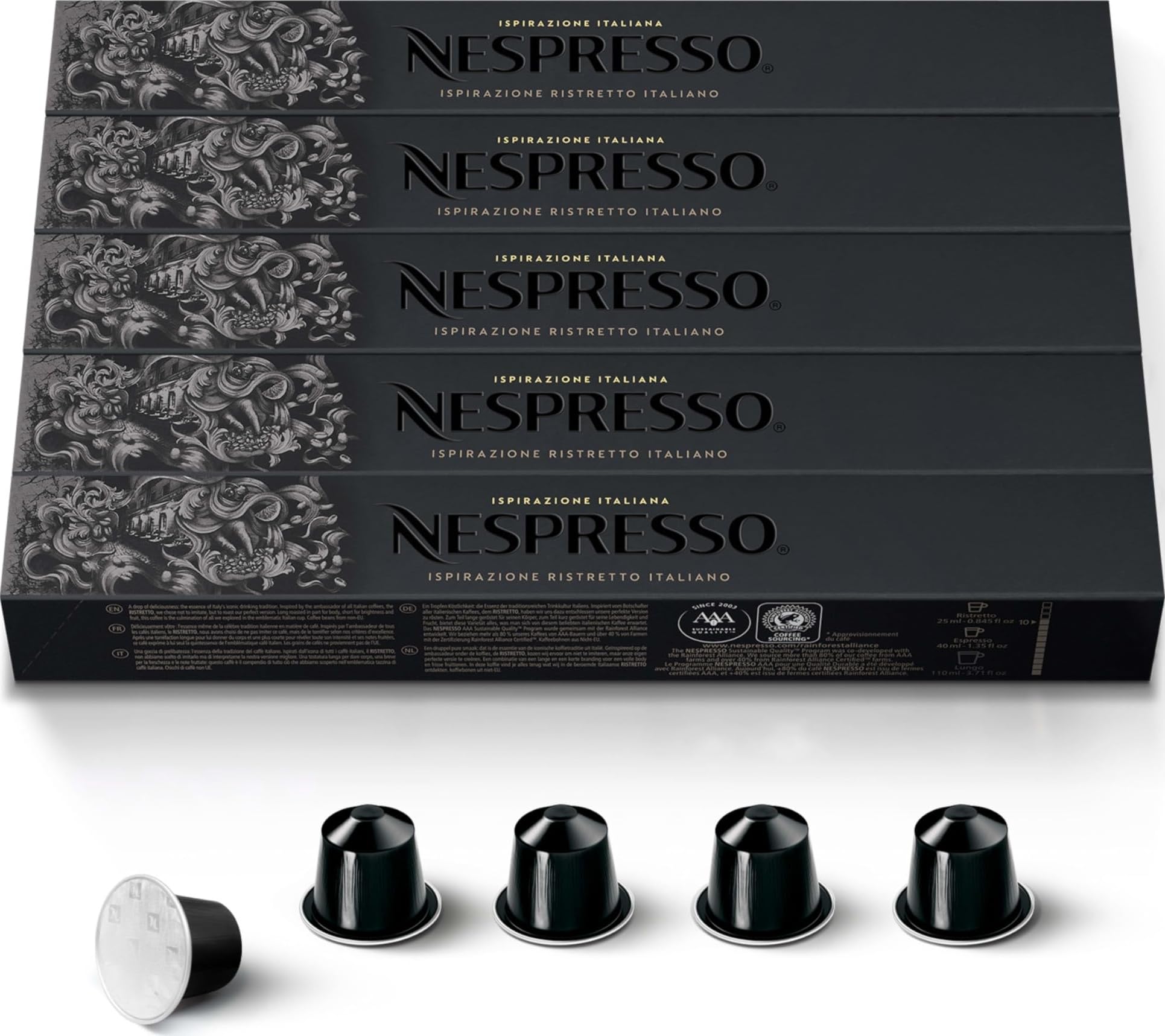 Nespresso Original, Ristretto Italiano, Dark Roast, 50-Count Espresso Pods | Capsules Coffee Pack of 1