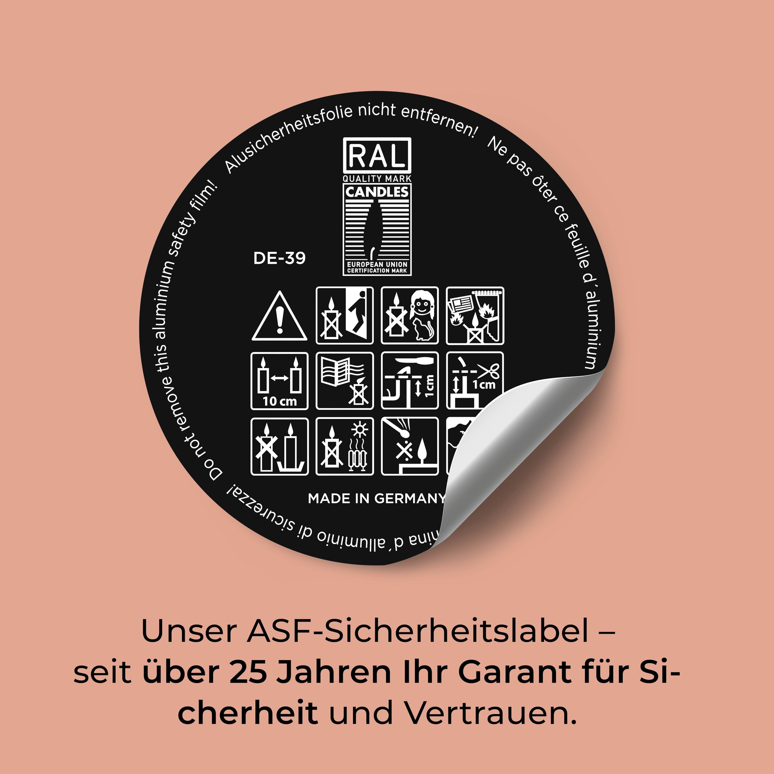 Wiedemann Marble Kerze, durchgefärbt mit Banderole, 8 Stück, ASF inkl., Weiß, 100x68mm, 42.0h - Premium Kerze Made in Germany