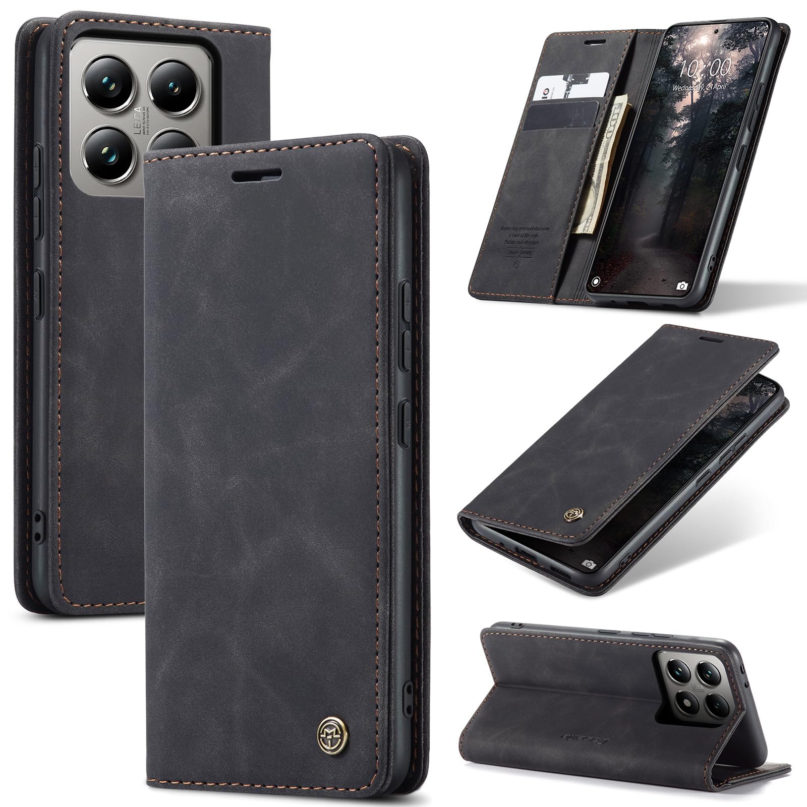 Samokor Hülle für Xiaomi 14T Pro 5G Handyhülle,Premium Lederhülle Klappbar Tasche Magnet Kartenfach Standfunktion Flip Case Schutzhülle Klapphülle für Xiaomi 14T Pro,Schwarz