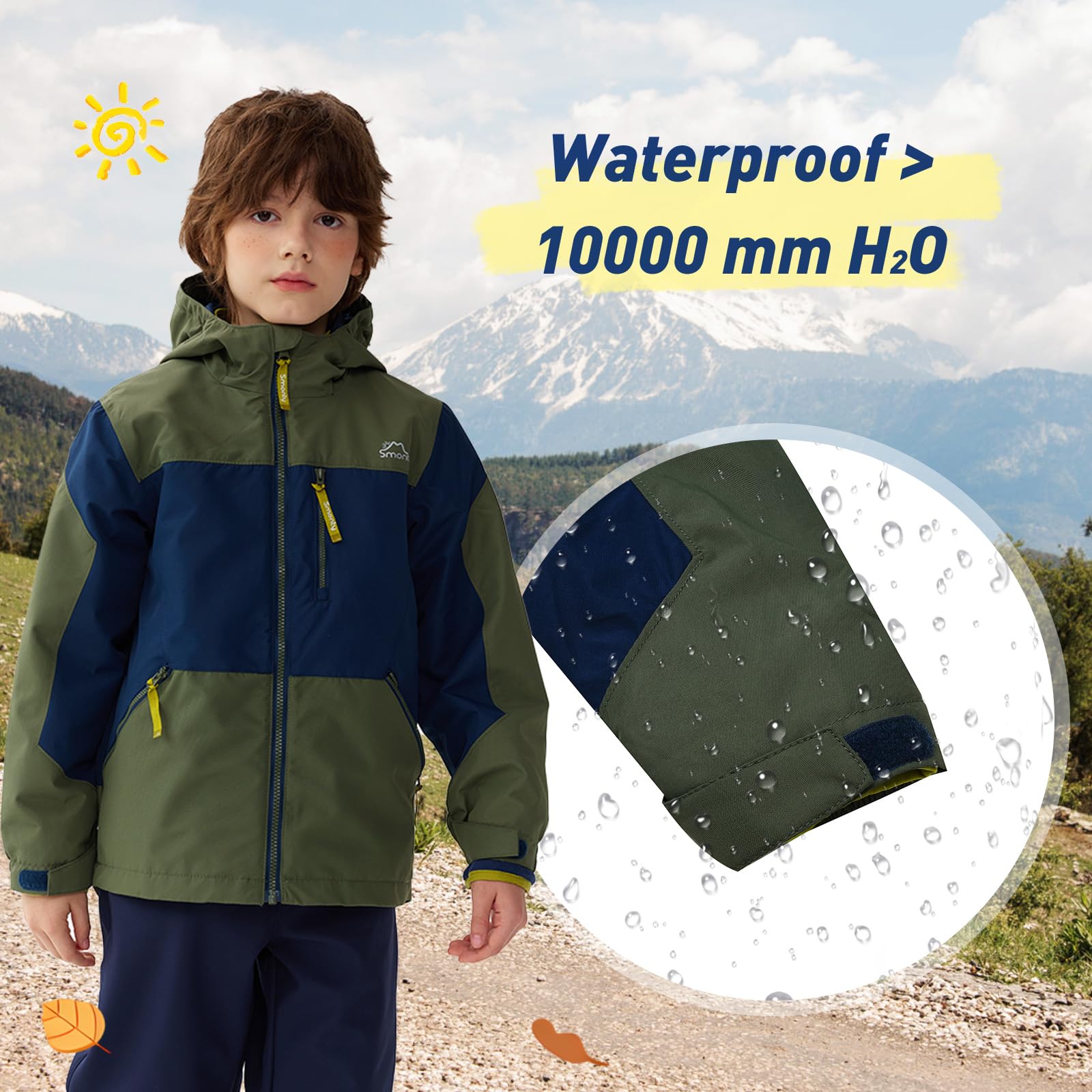 SMONTY 3-in-1 Jacke Kinder, herausnehmbare Fleece-Innenjacke | für Jungen und Mädchen, mit Kapuze, Wasserdicht, Winddicht, Atmungsaktiv, für Herbst und Winter