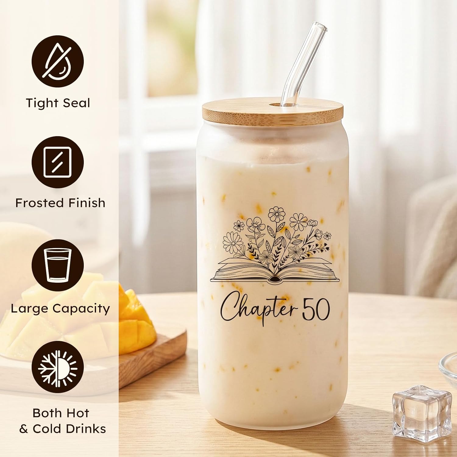 Giftota 50th Birthday Gifts for Women, 50 Year Old Gifts for Women Next Chapter 50th Birthday Gift for Her 7Pcs 50th Birthday Gifts with Glass, Tote Bag, Makeup Bag, Candle, Socks, Greeting Card