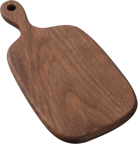 Muso Wood Tabla de cortar pequeña con asa, tablas de cortar de madera de nogal para pan, verduras y frutas, tabla de queso con agujero (15.2 x 7.3