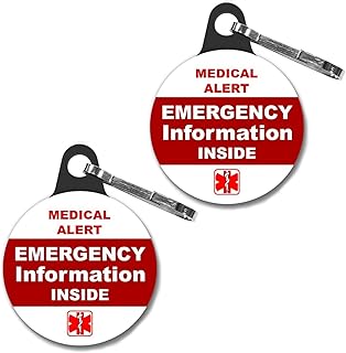 EMERGENCY INFORMATION INSIDE Bag Tag Medical Alert Zipper Pull Set 2pcs