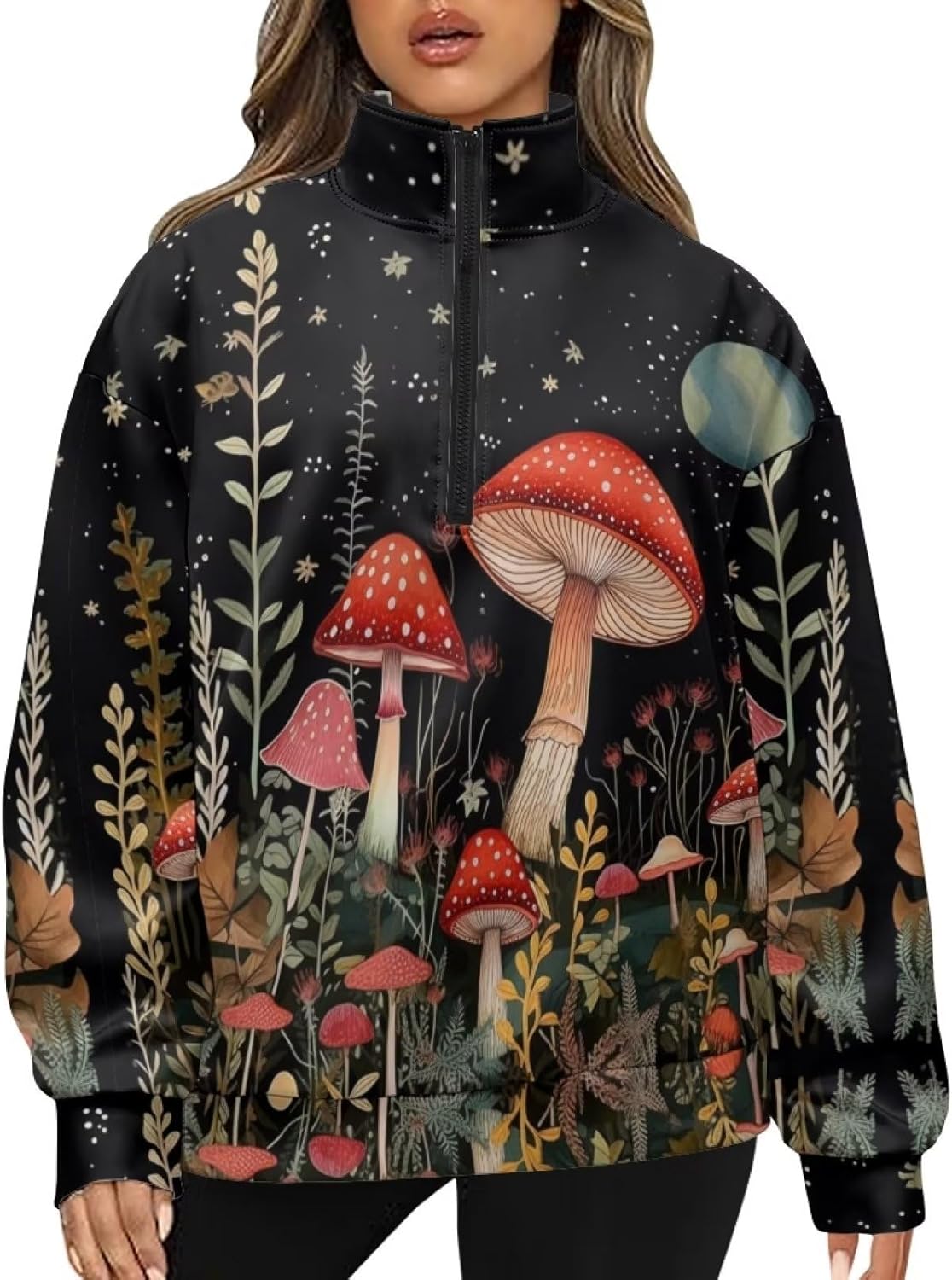 YEXIATODO Oversized Quarter Zip Sweatshirt Women Half Zip Hoodies S-3XL