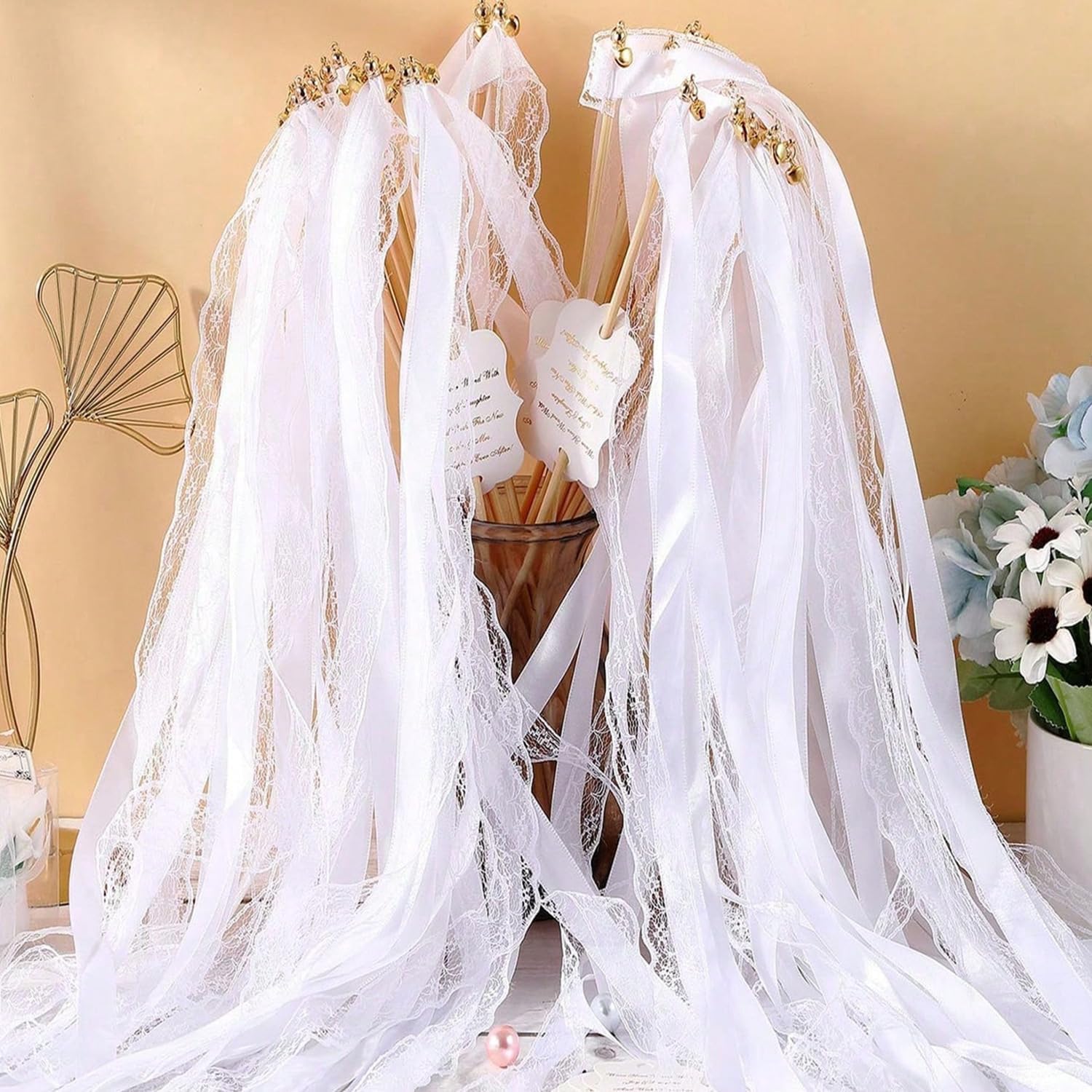 Lace Ribbon Wedding Magic Wands Party Fairy Wands, Ribbon Sticks Wedding Tags,for Wedding, Festival, Event Decor Supplies and Atmosphere Props Party Celebration Decorations (200pcs Mix Color Two)