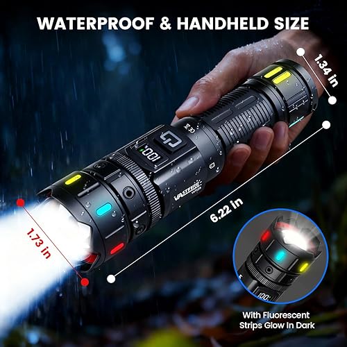 Miniatura 7 de VASTERFIRE - Linternas recargables de 10000 lúmenes altos, linterna LED súper brillante de 30 W con pantalla LCD, haz de 3937 pies y larga duración