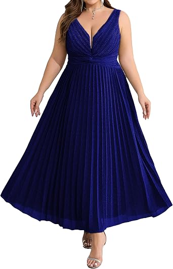Womens V Neck High Waist Pleated Sleeveless Zipper Sparkle Cocktail Dress