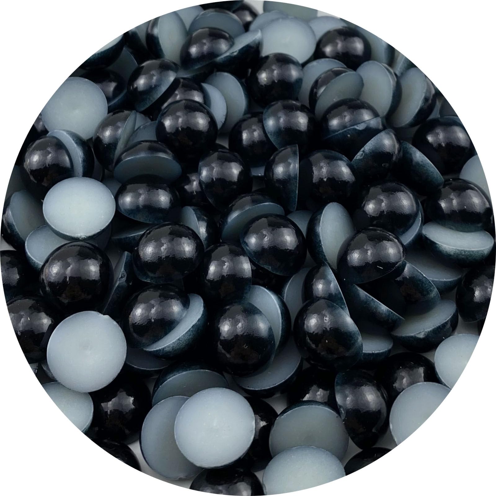 LIMAOLLY 150pcs 14mm Flatback Half Pearls Round Crafts Beads for Jewelry Making DIY Scrapbook Shoes Clothes Cup Nail Art Decoration(Black)